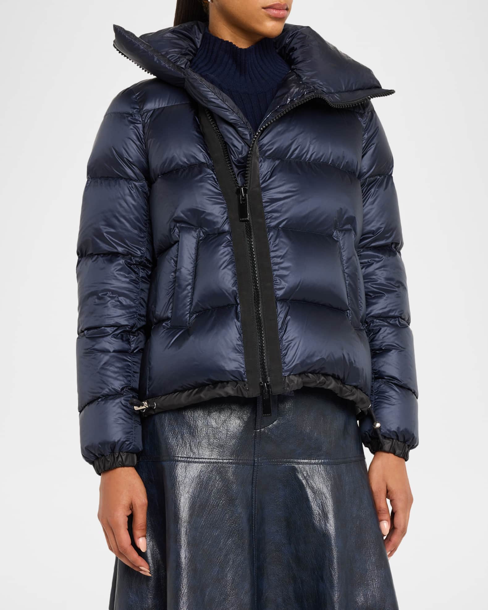 sacai Wool Knit x Puffer Jacket ブラック SACAI Short Puffer Jacket | Neiman Marcus