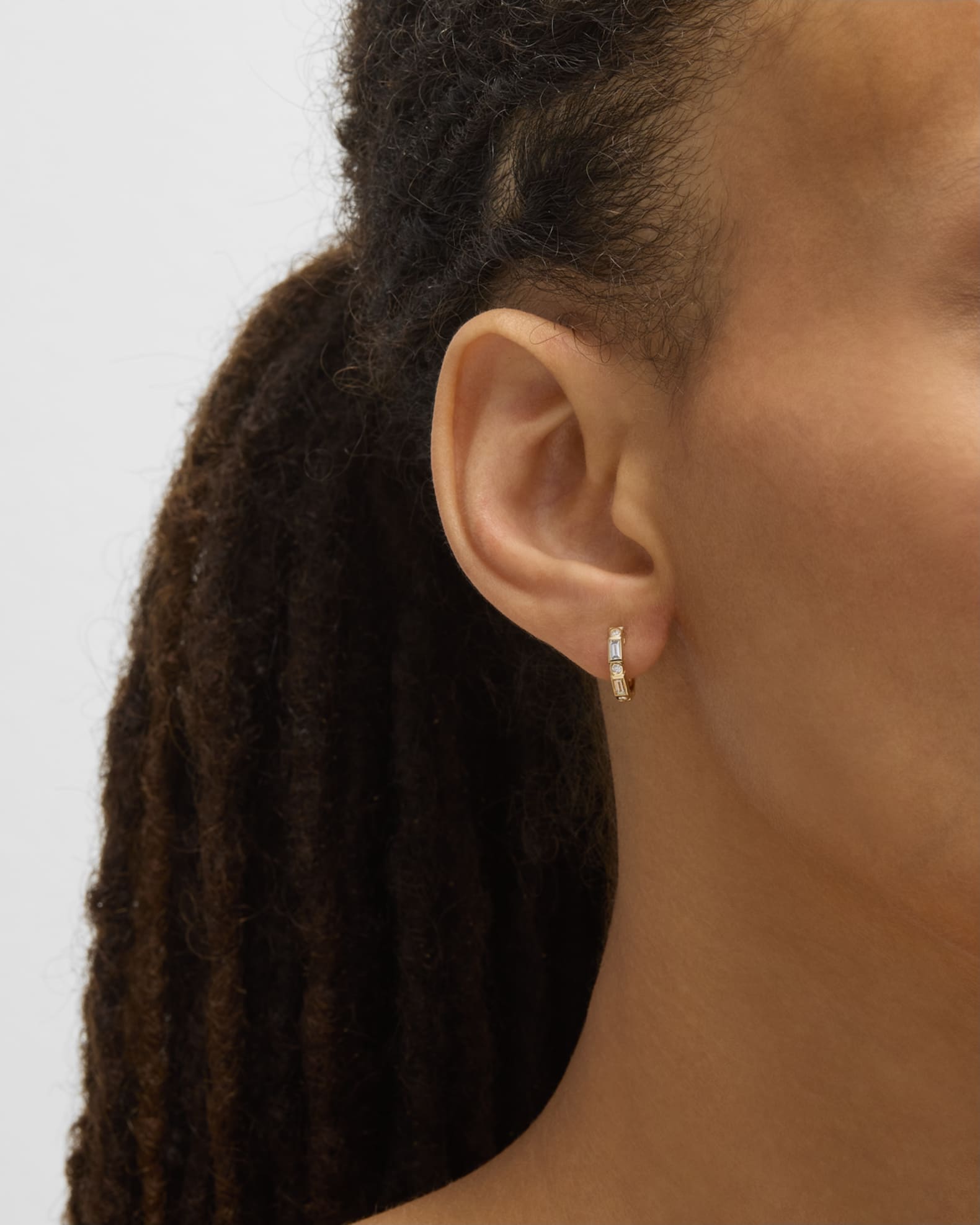 14k Baguette & Round-Cut Diamond Hoop Earrings 1