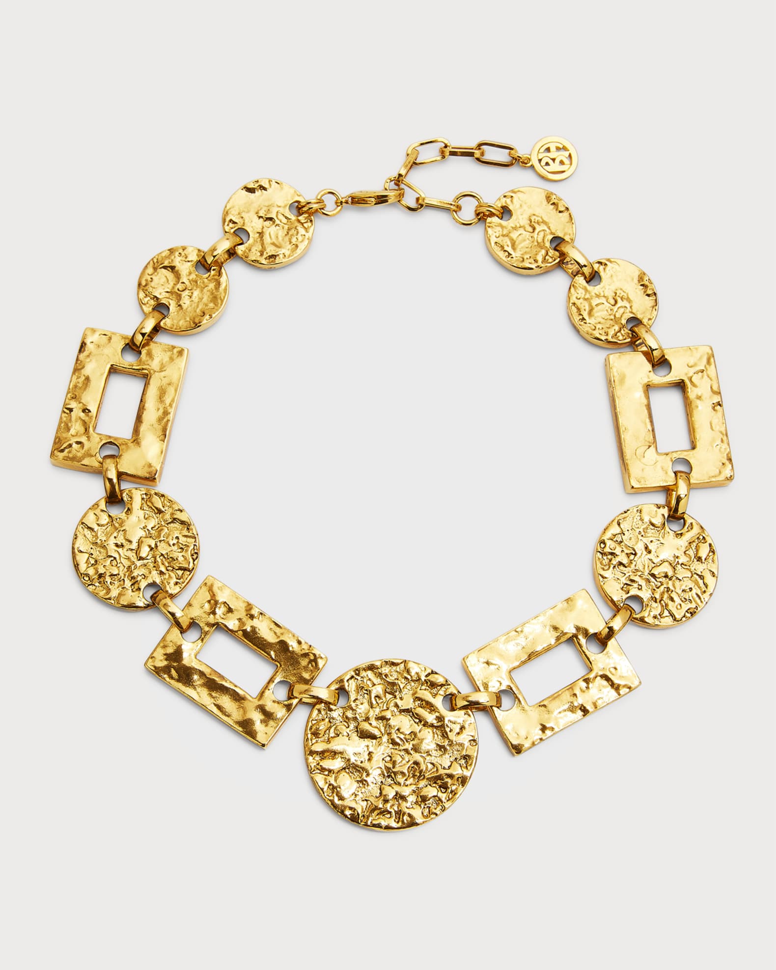 24k Gold Electroplated  Textured Statement Round And Rectangular Necklace 0