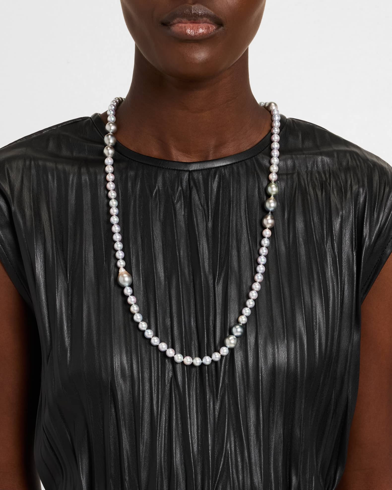 18k White Gold Long Silver, Blue & Gray Pearl Necklace, 40"L 1