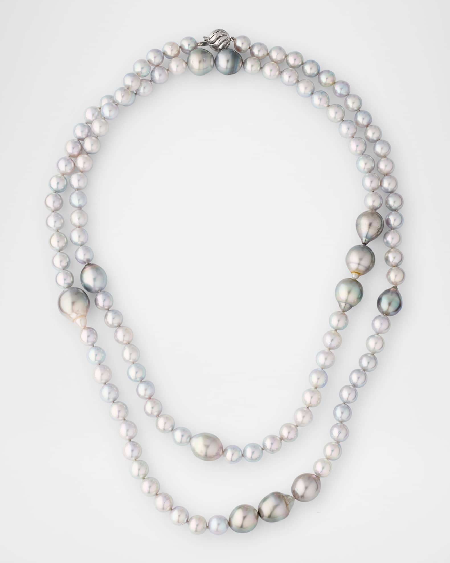 18k White Gold Long Silver, Blue & Gray Pearl Necklace, 40"L 0