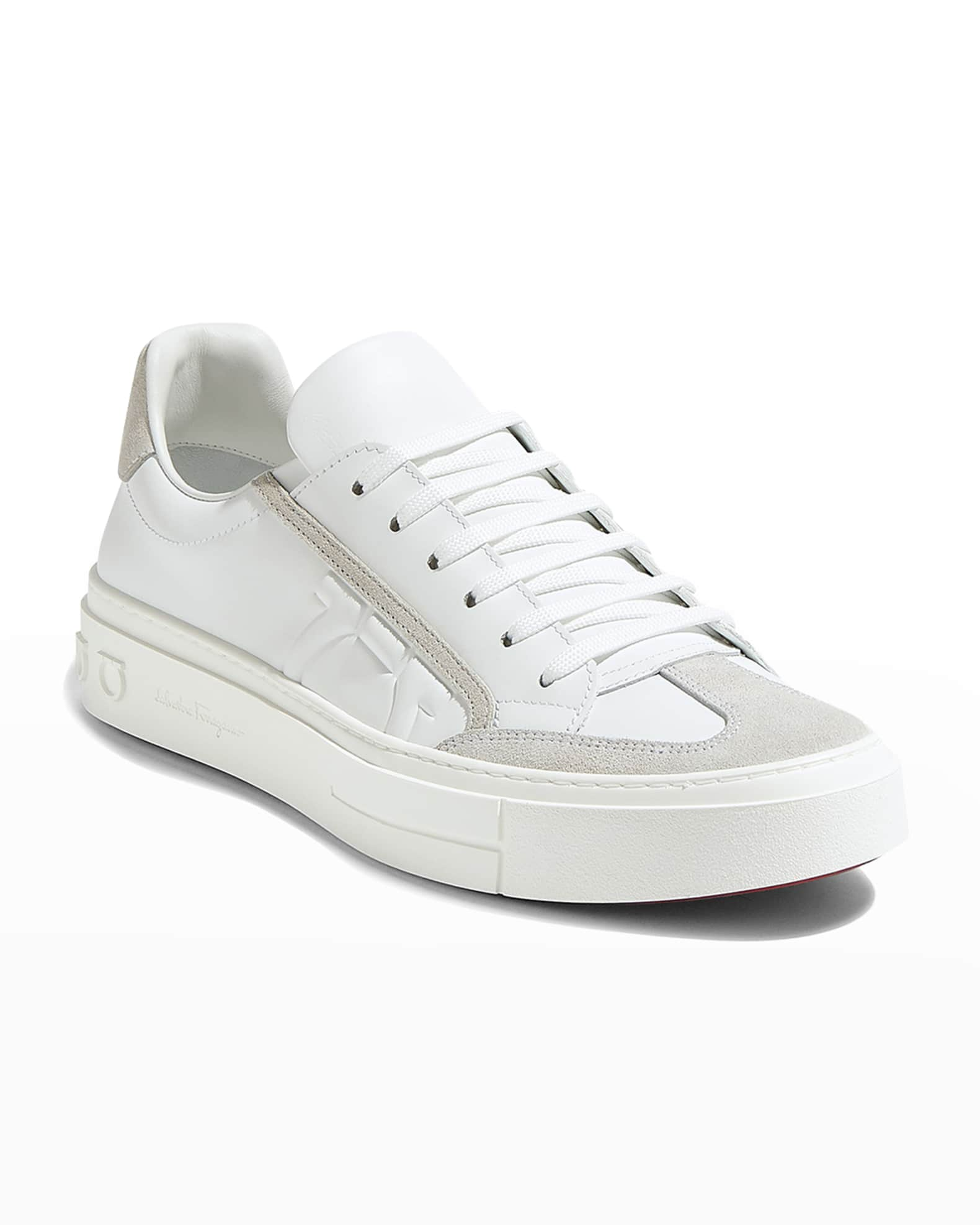 Ferragamo Men's Borg Low-Top Leather Sneakers | Neiman Marcus