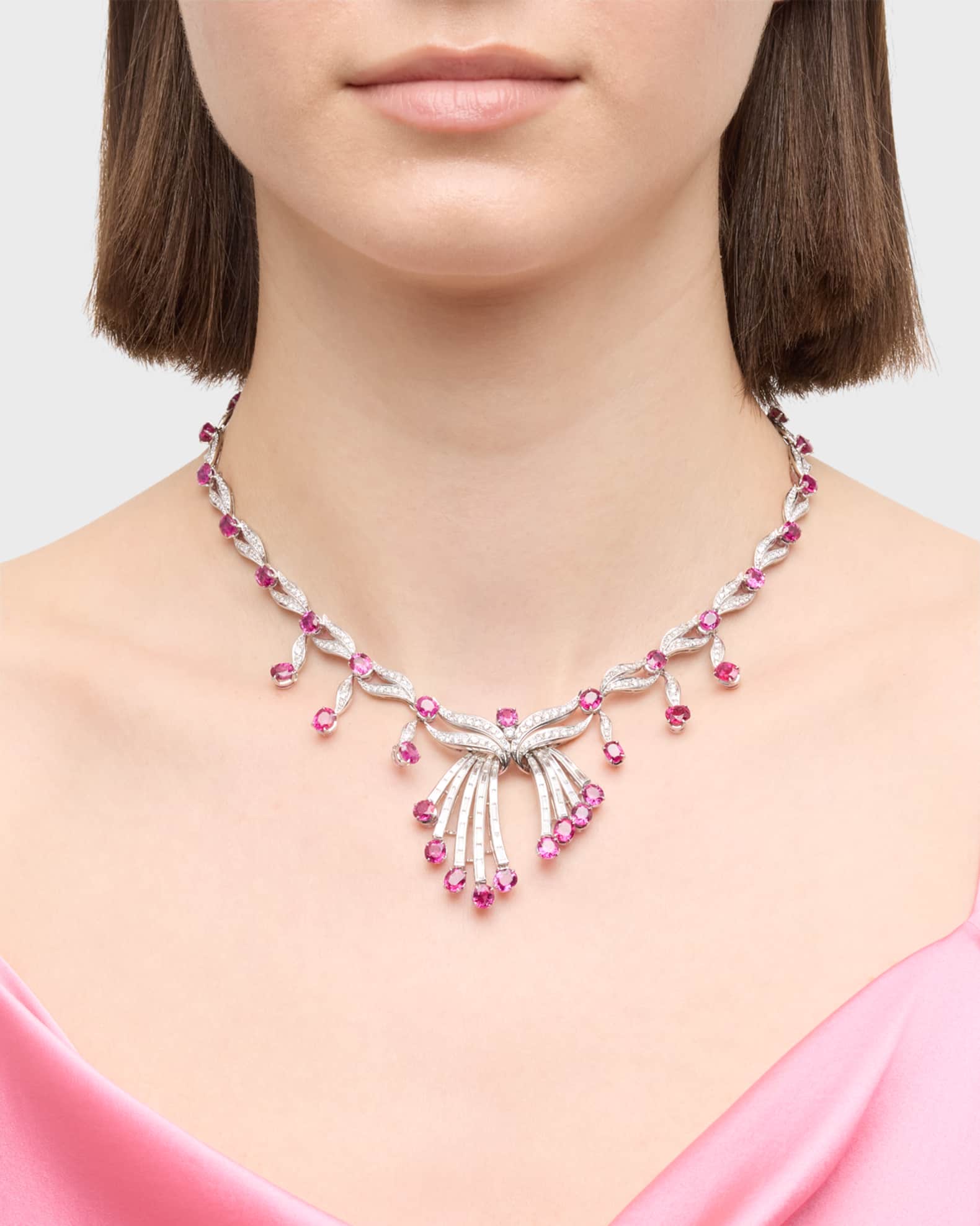Estate Platinum Diamond, Ruby and Sapphire Necklace 1