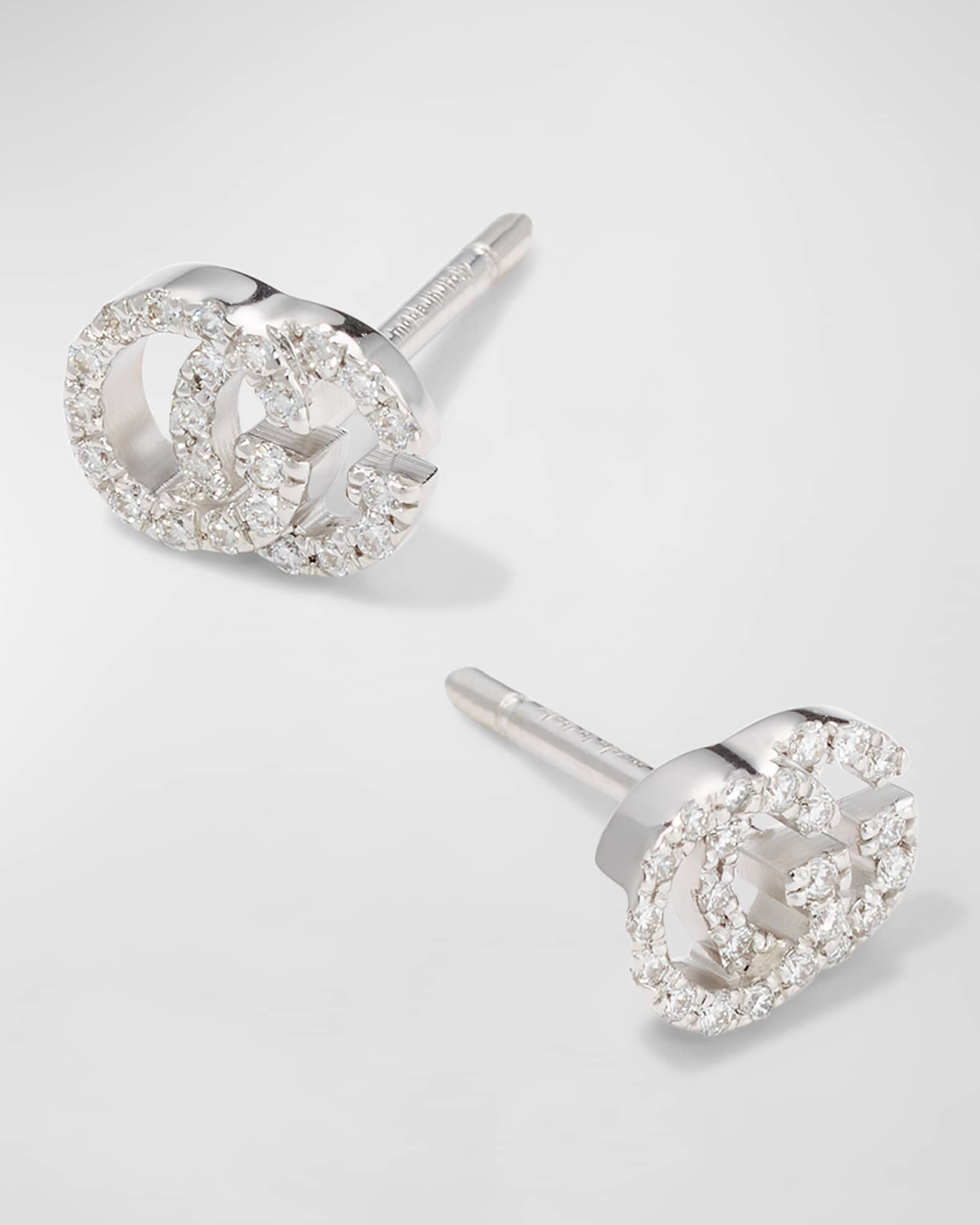 Gucci Running G Pave Diamond Stud Earrings in 18K White Gold | Neiman ...