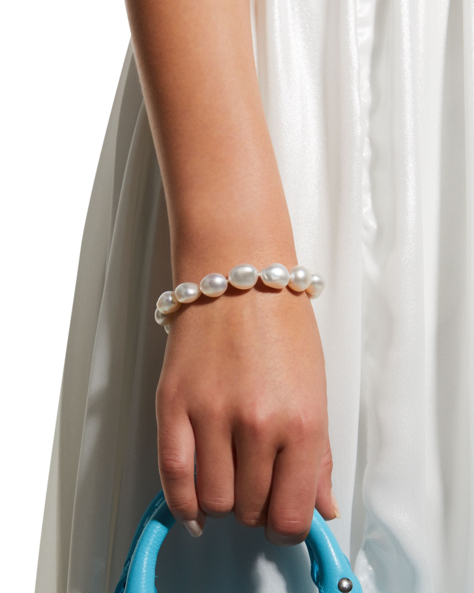White South Sea Baroque Pearl Leather Bracelet - Various Sizes
