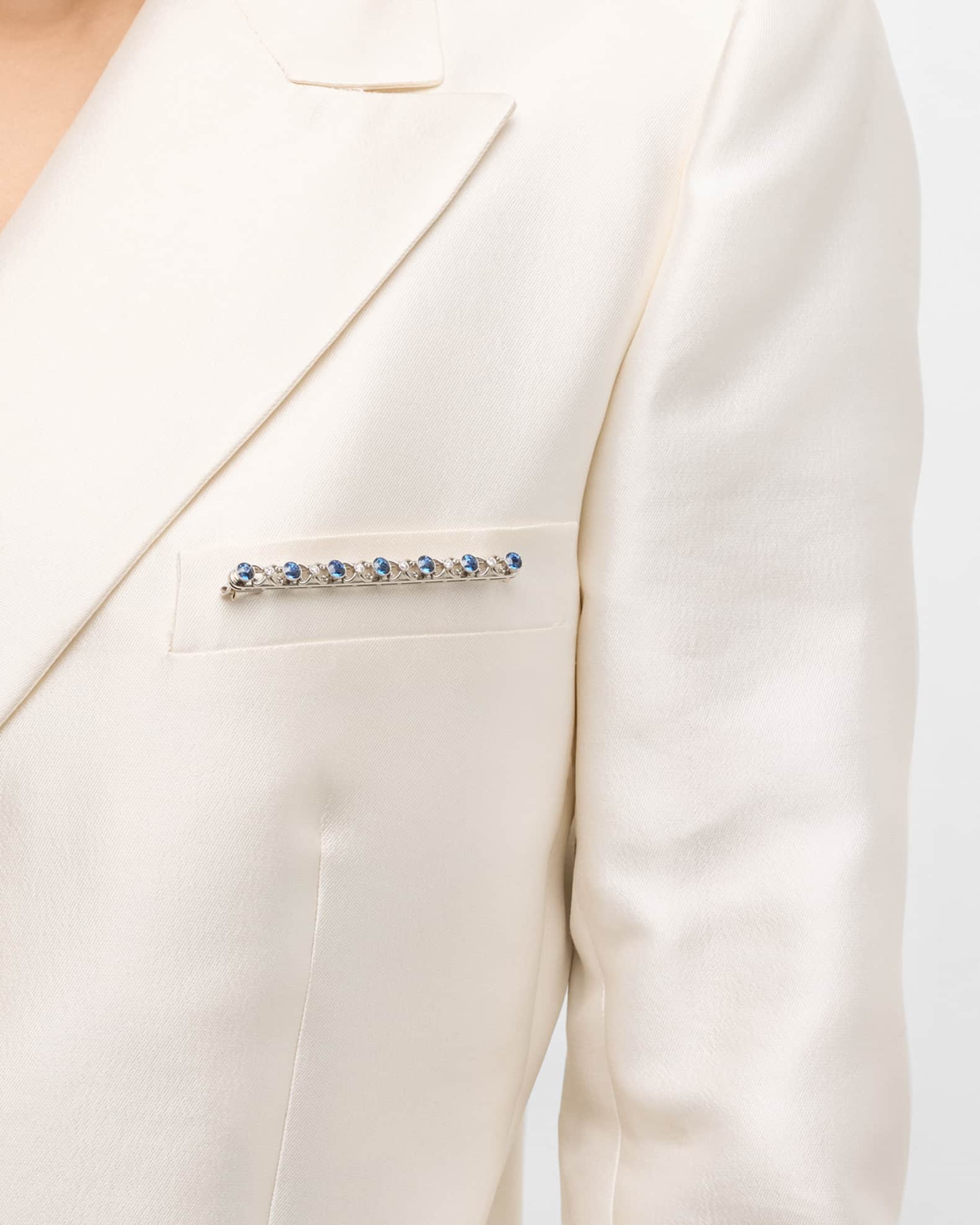 Estate Platinum Sapphire and Diamond Bar Pin 1