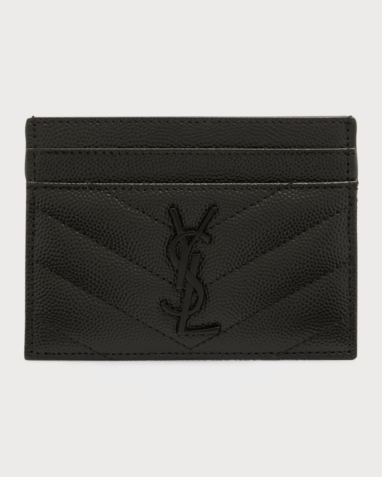 Saint Laurent YSL Monogram Card Case in Grained Leather | Neiman Marcus