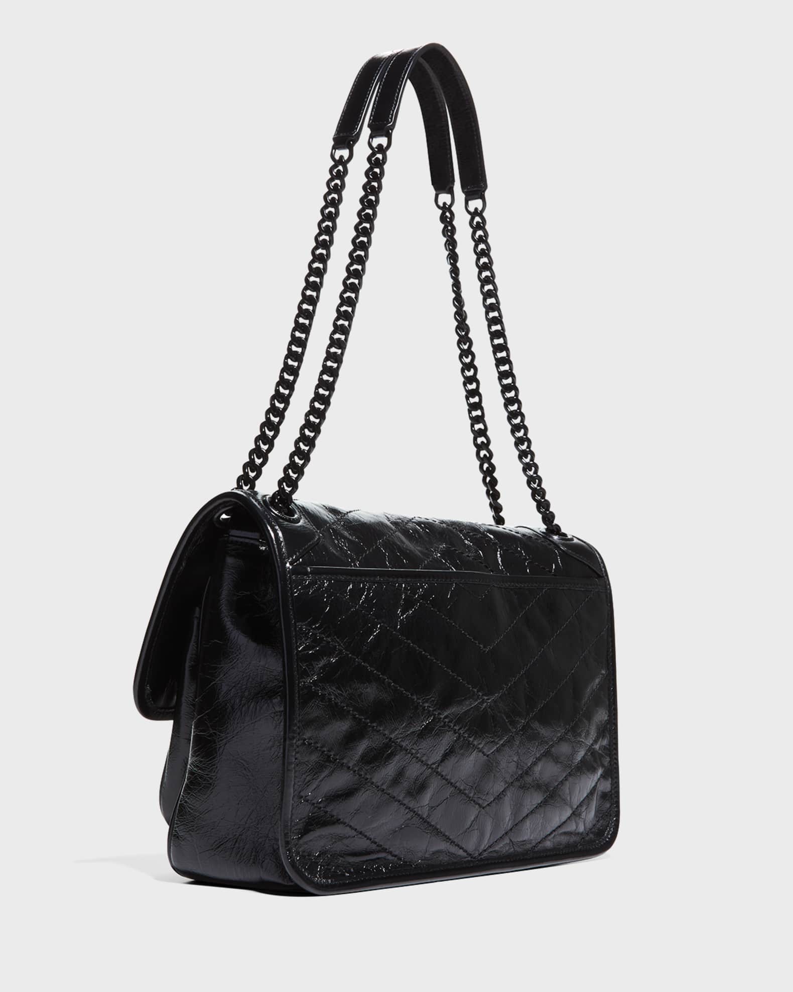 【今日の超目玉】 Laurent Saint Niki Crinkled in Bag Shoulder YSL Flap Medium 二つ折り財布（小銭入れあり）