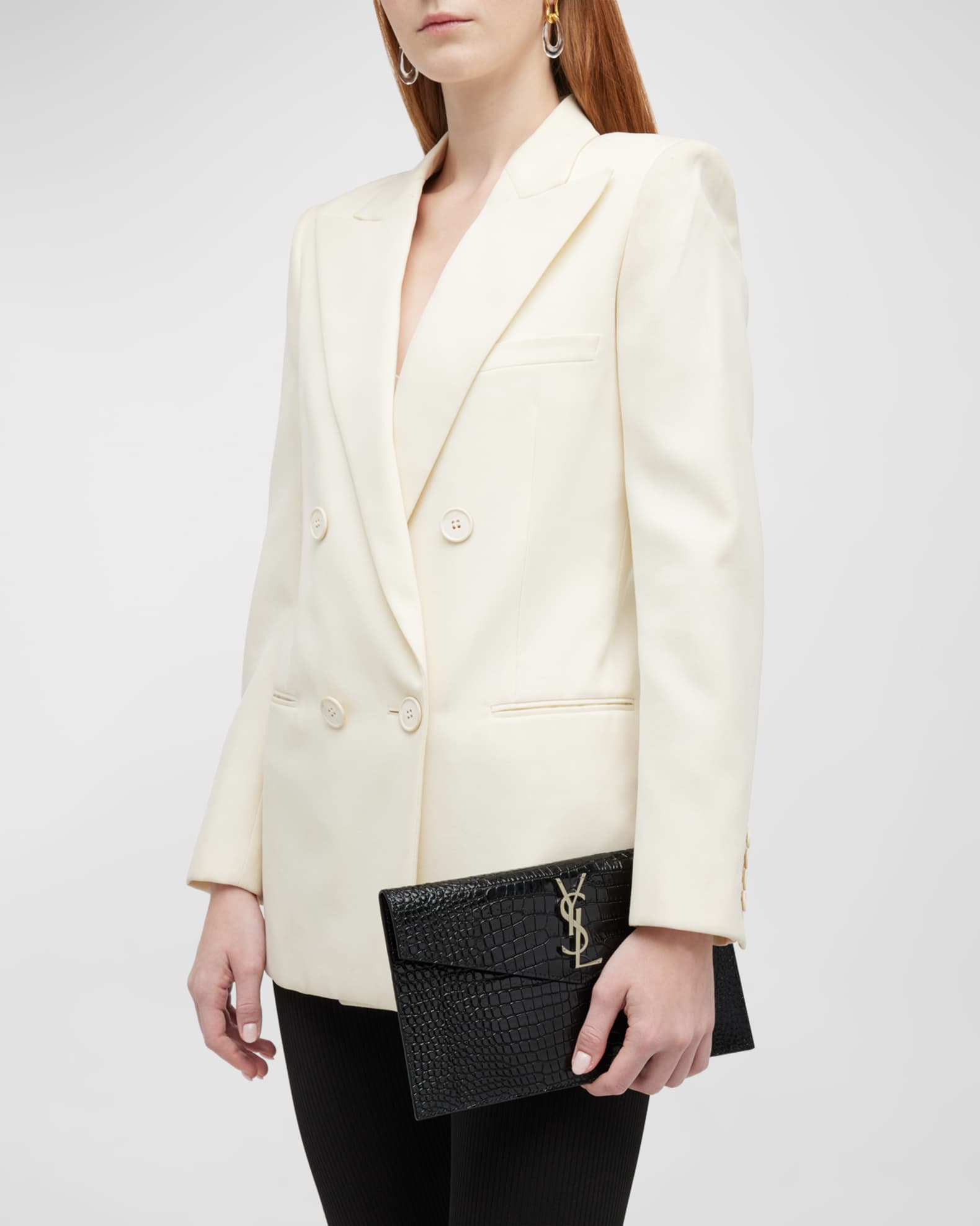 Saint Laurent Uptown YSL Pouch in Croc Embossed Leather Neiman Marcus