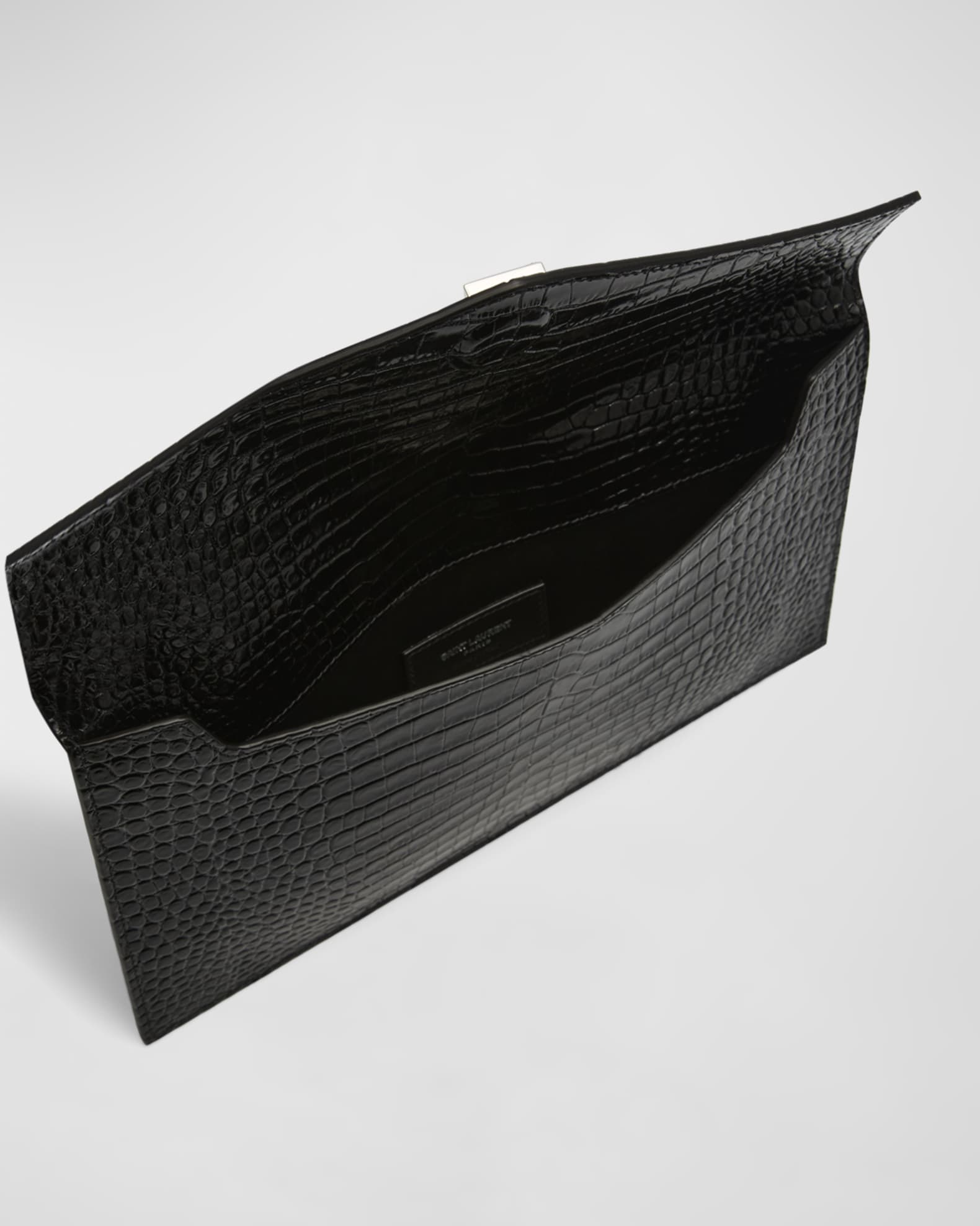 Saint Laurent Uptown YSL Pouch in Croc-Embossed Leather