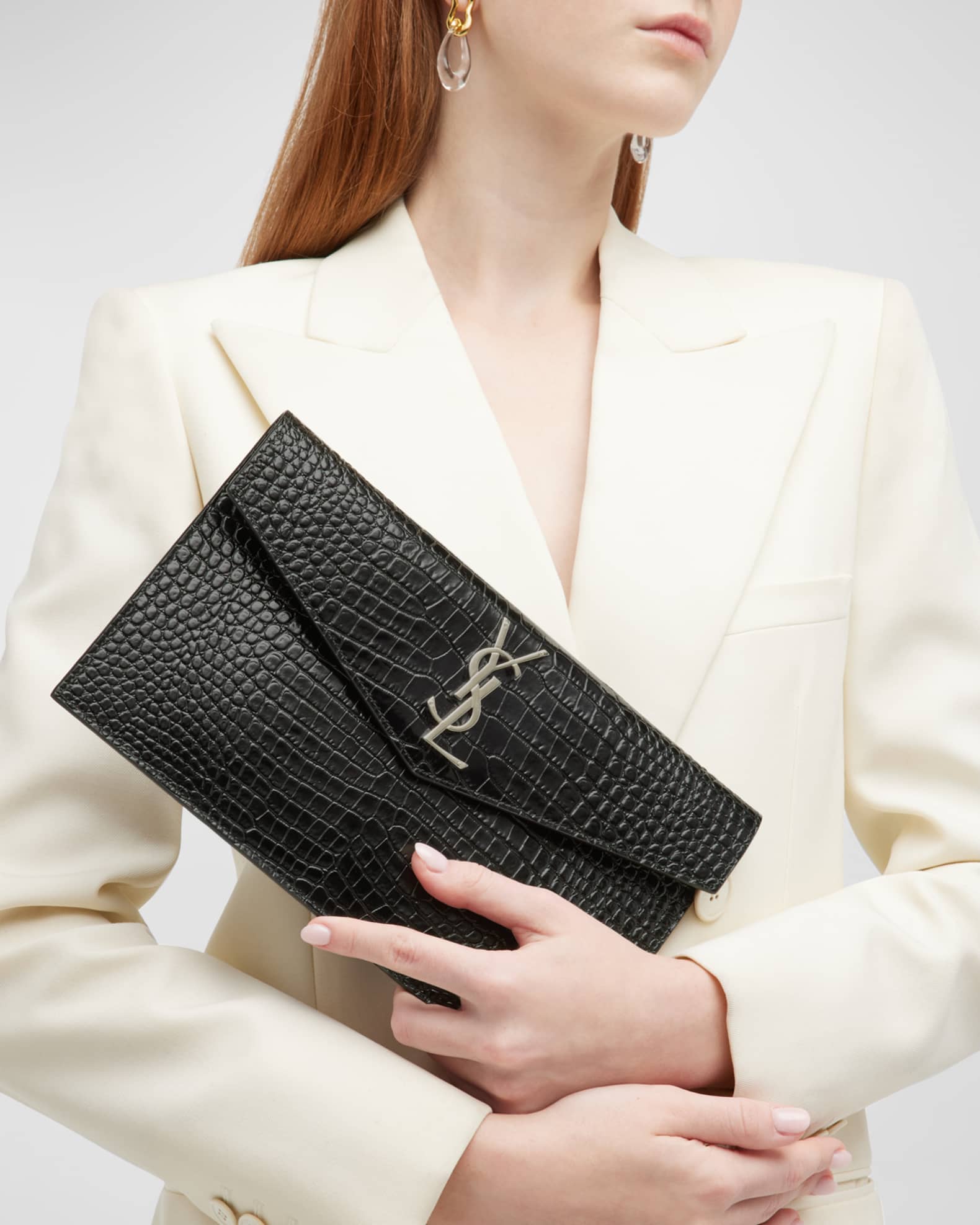 Saint Laurent Uptown YSL Pouch in Croc Embossed Leather Neiman Marcus