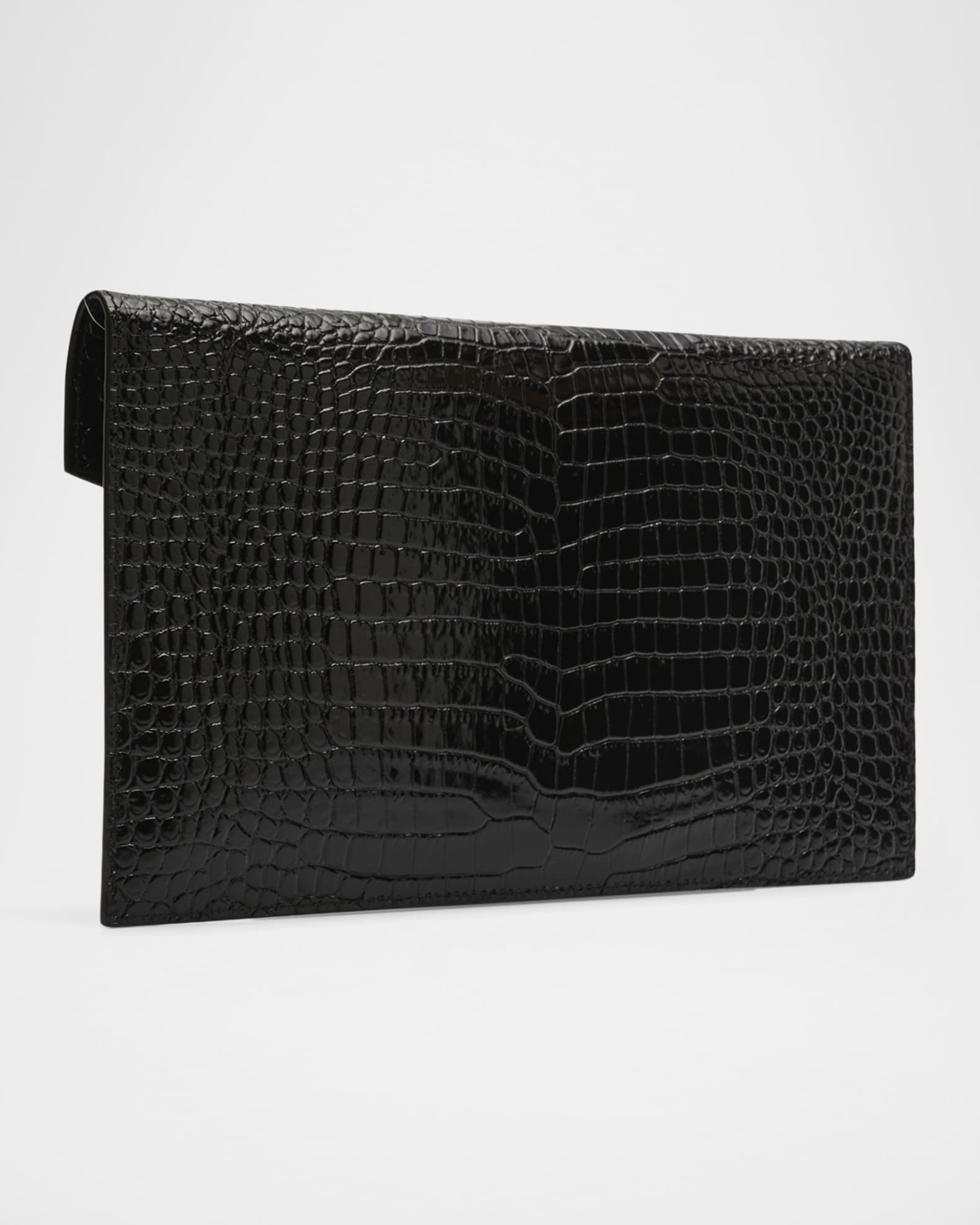Saint Laurent Uptown YSL Pouch in Croc-Embossed Leather | Neiman