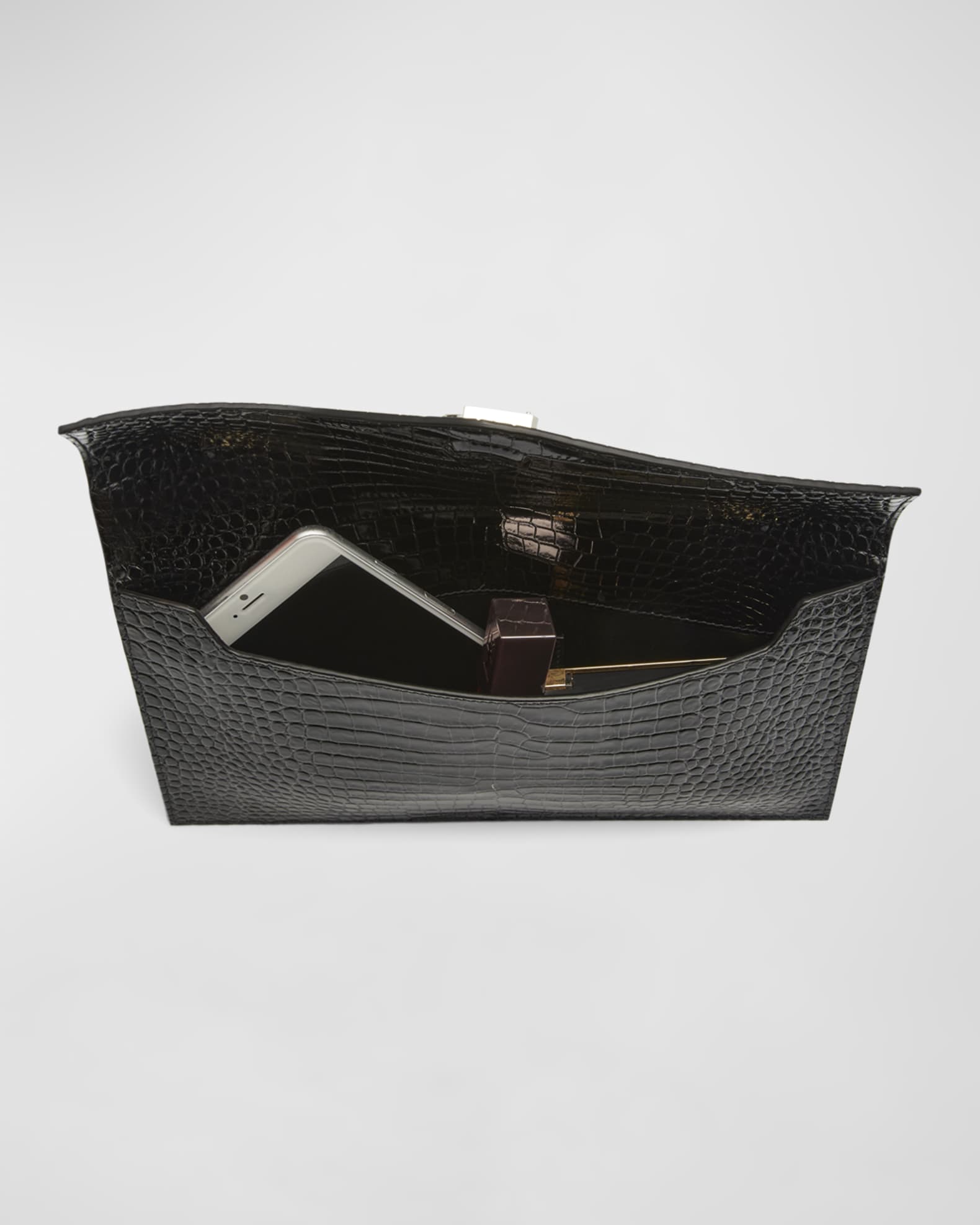 Saint Laurent Uptown YSL Pouch in Croc-Embossed Leather