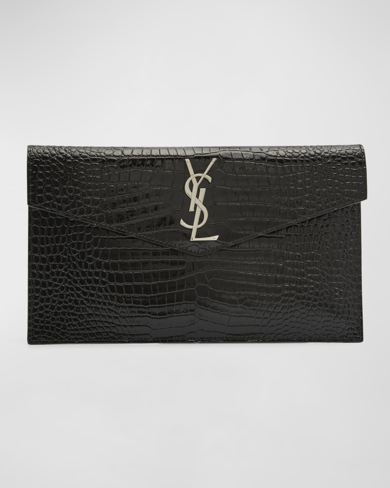 Uptown YSL Pouch in Croc-Embossed Leather 0