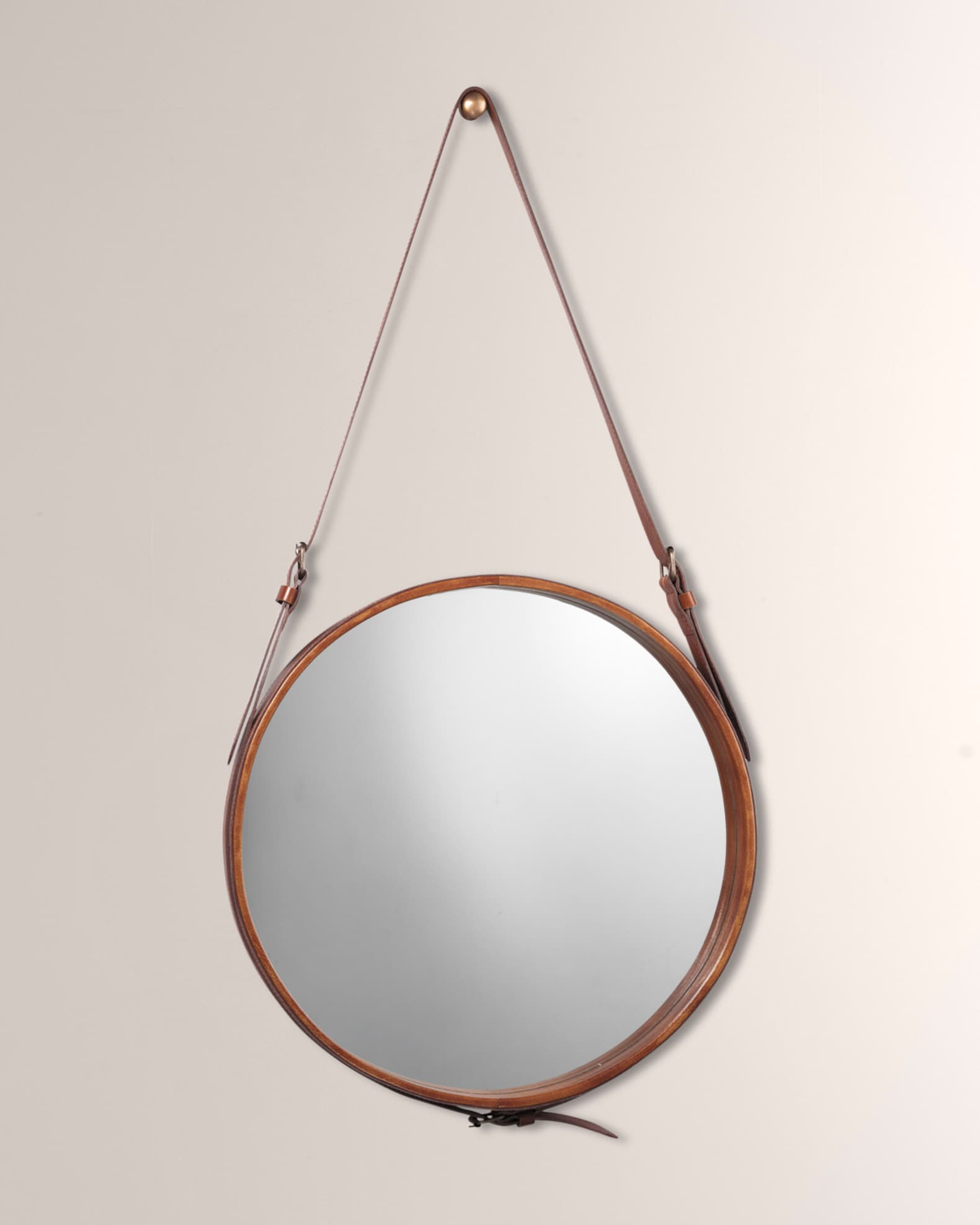 Large Round Mirror in Brown Leather 0