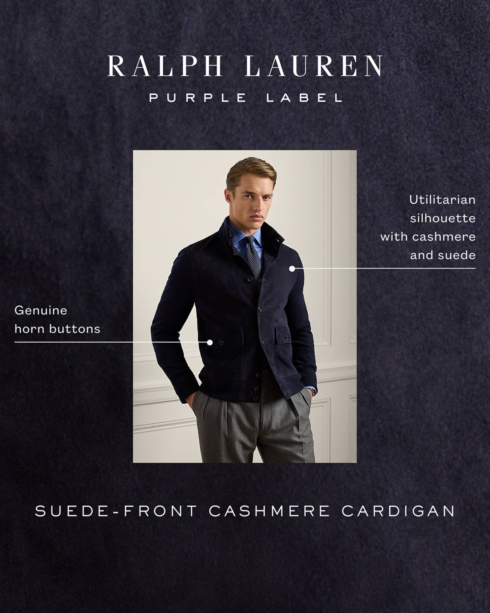Ralph Lauren Purple Label Men's Suede-Front Cashmere Cardigan