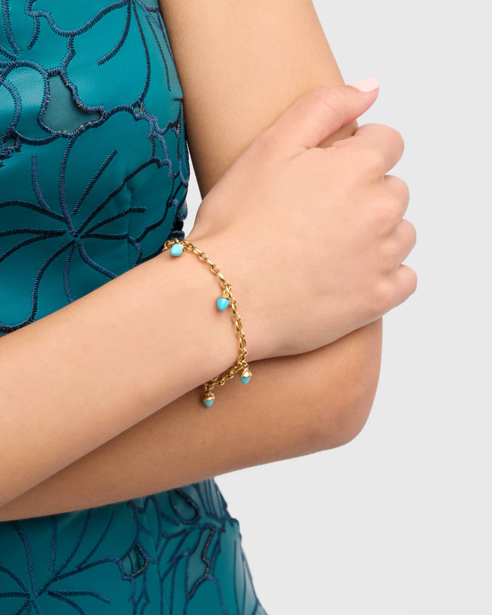 Mikado 18k 5-Turquoise Charm Bracelet w/ Diamond Pave 1
