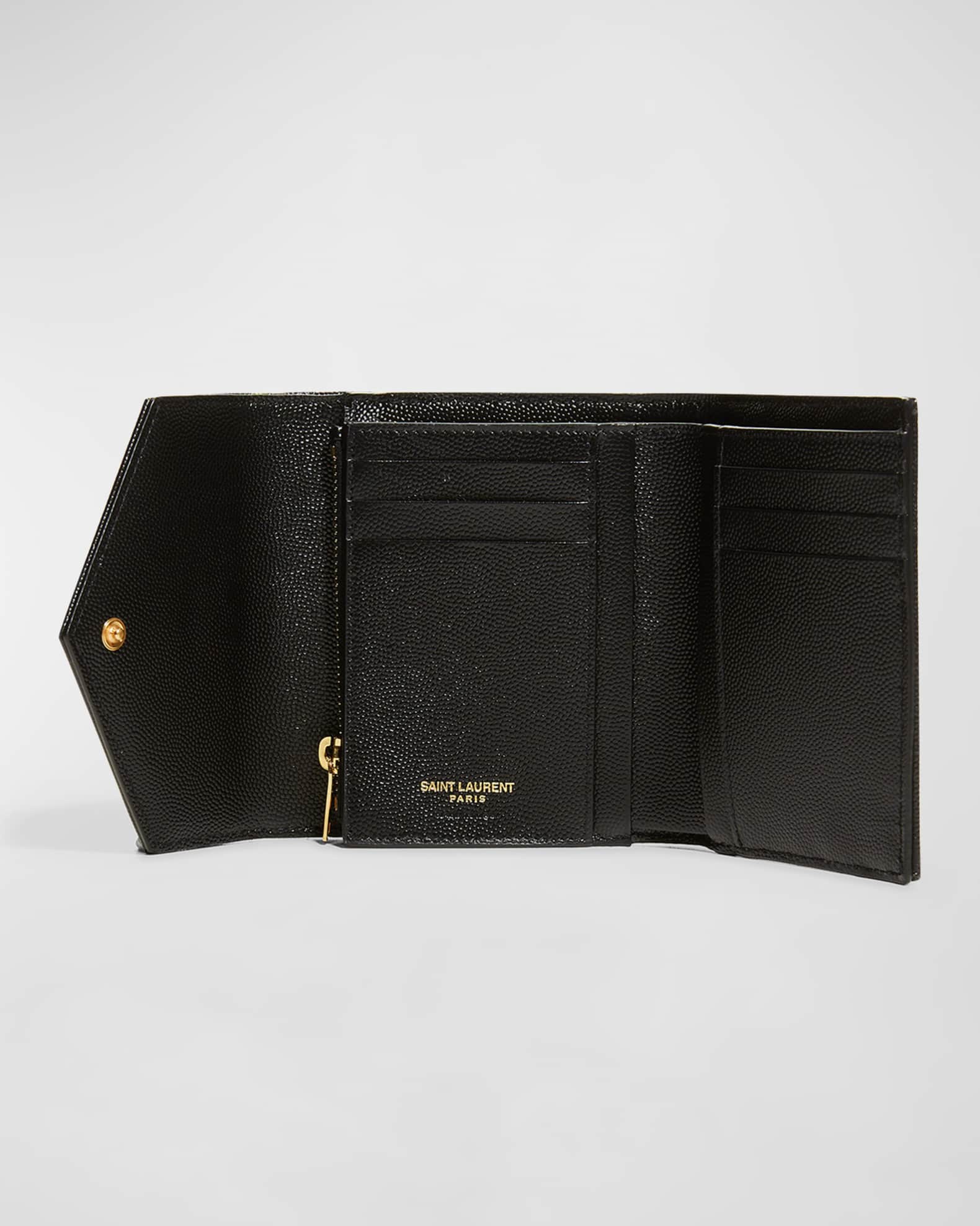 Saint Laurent YSL Monogram Trifold Wallet in Grained Leather Neiman Marcus