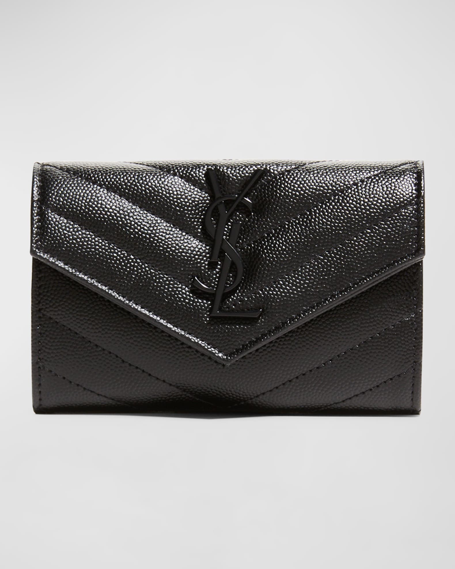 Saint Laurent YSL Monogram Small Flap Wallet in Grained Leather Neiman Marcus