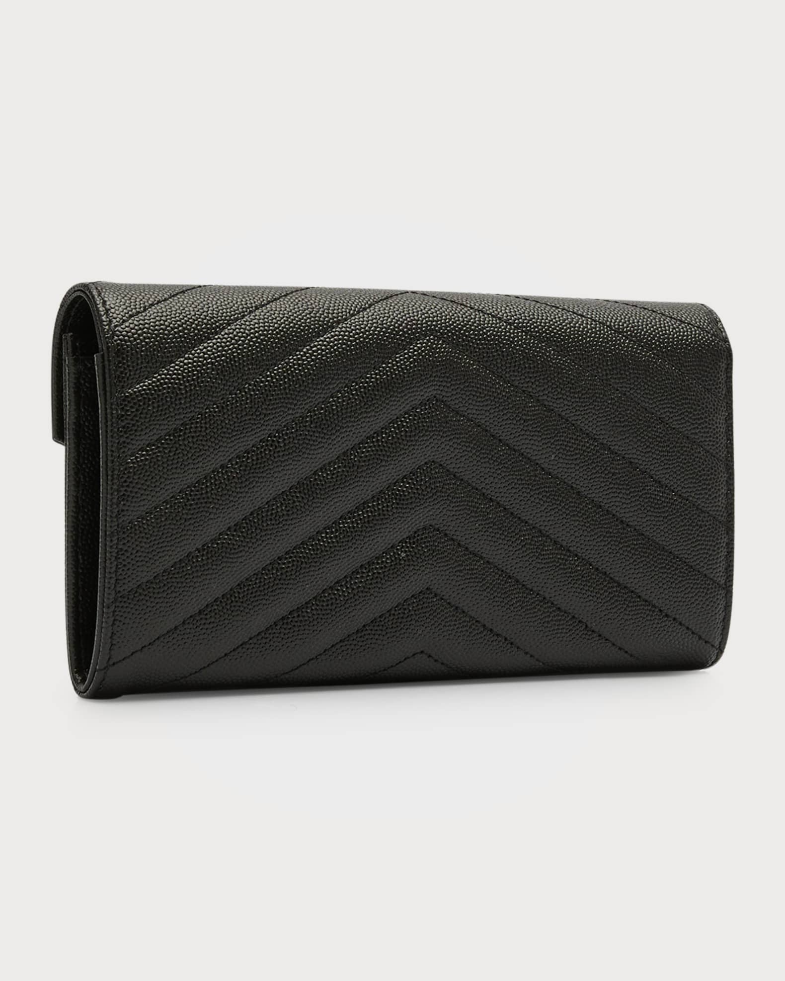Saint Laurent YSL Monogram Large Flap Wallet in Grained Leather Neiman Marcus