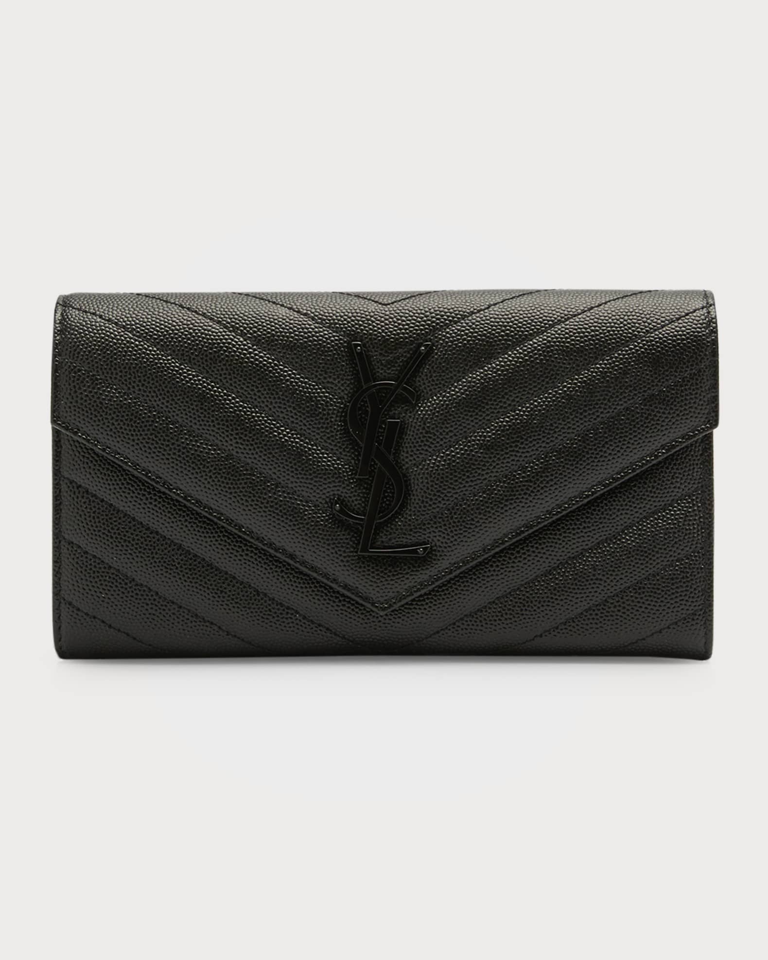 Saint Laurent YSL Monogram Large Flap Wallet in Grained Leather Neiman Marcus