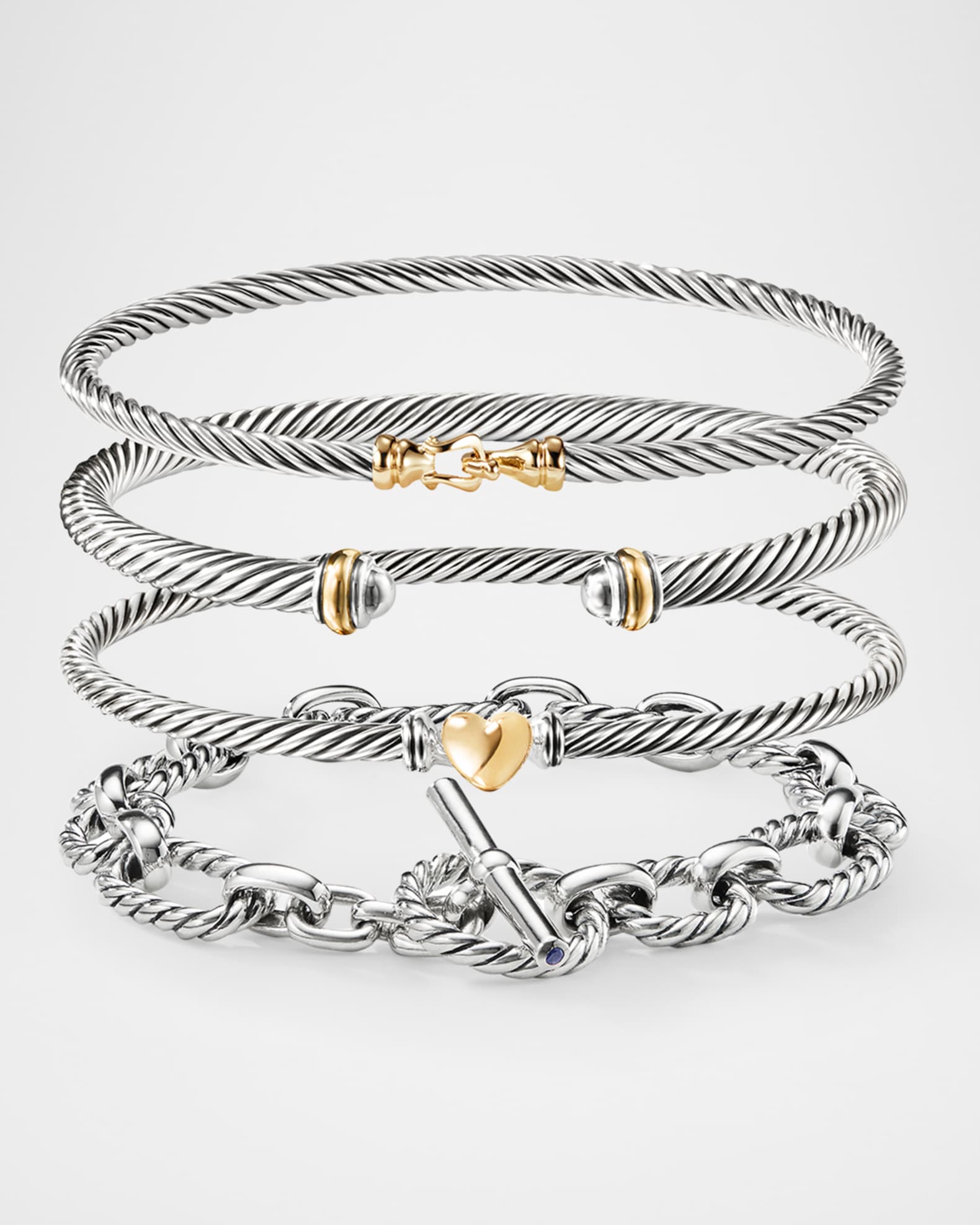David Yurman Cable Bracelet with Gemstone in Silver with 18K Gold 4mm Neiman Marcus