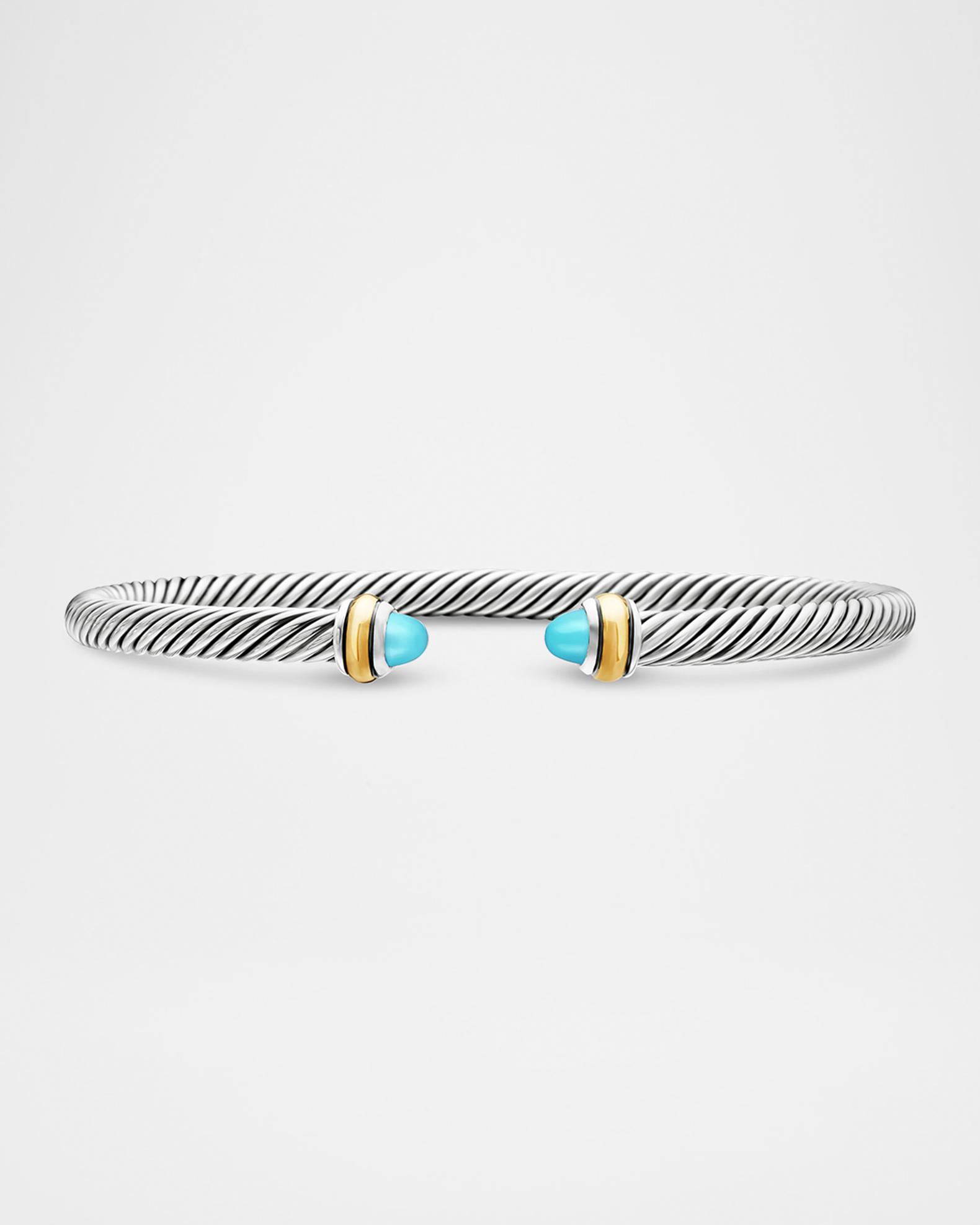 Cable Bracelet with Gemstone in Silver with 18K Gold, 4mm