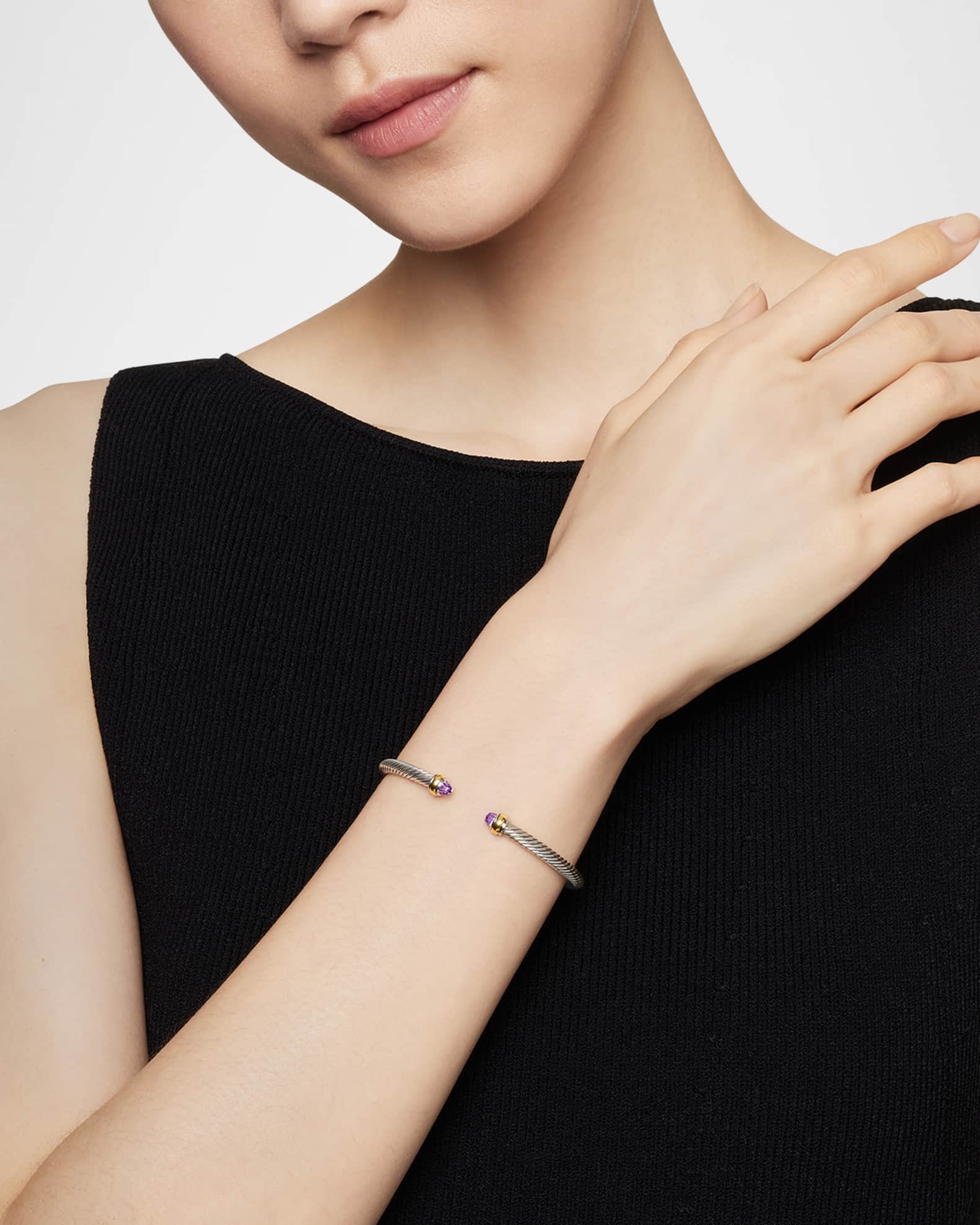 David Yurman Cable Bracelet with Gemstone in Silver with 18K Gold 4mm Neiman Marcus