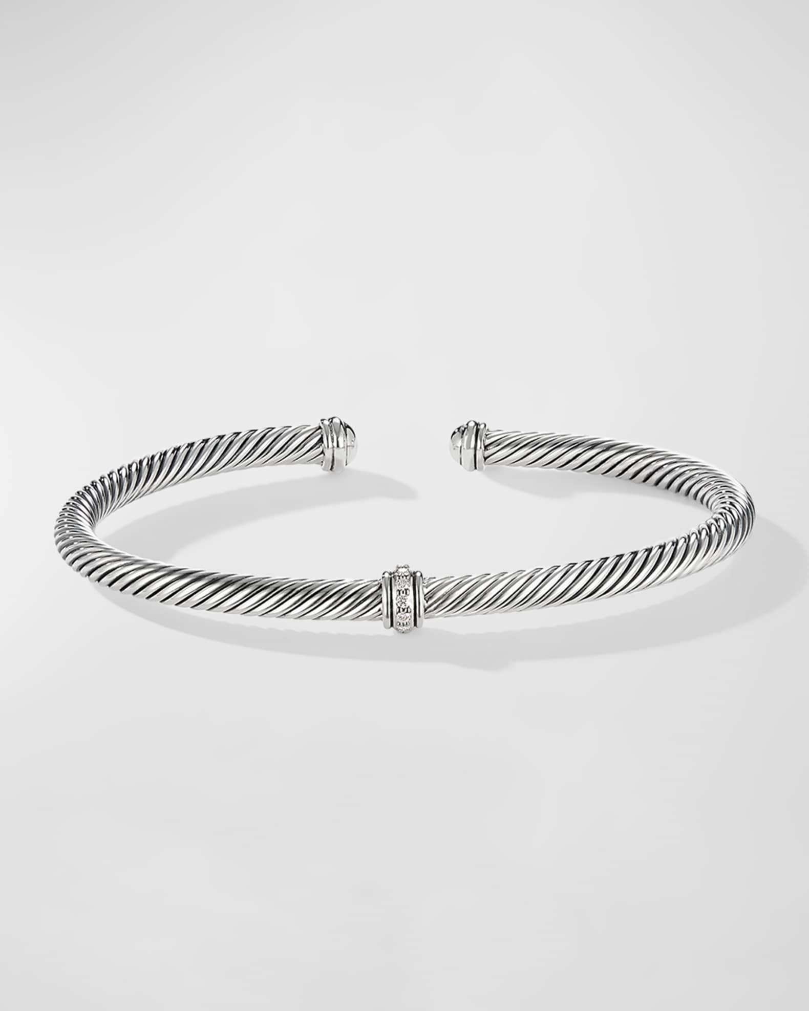 David Yurman 4mm Cable Station Bracelet w/ Diamonds | Neiman Marcus