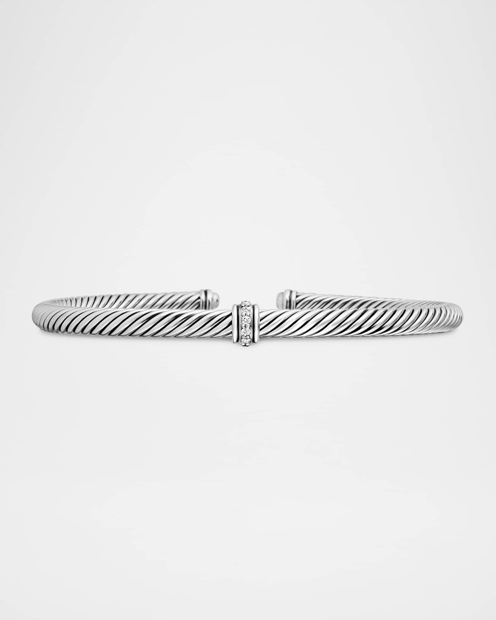 David Yurman 4mm Cable Station Bracelet w/ Diamonds | Neiman Marcus