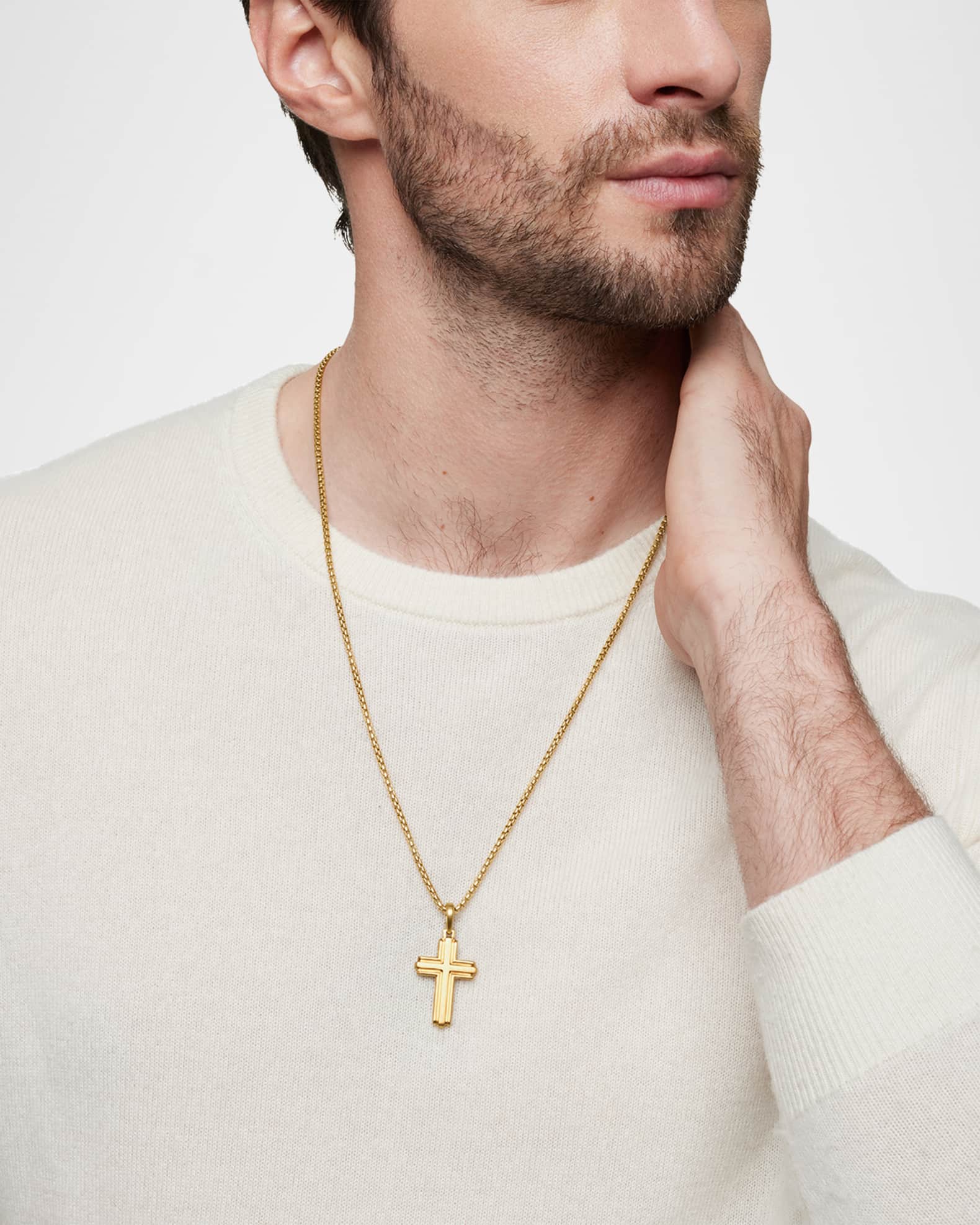 David Yurman Men's Deco Cross Pendant in 18K Gold, 34mm | Neiman