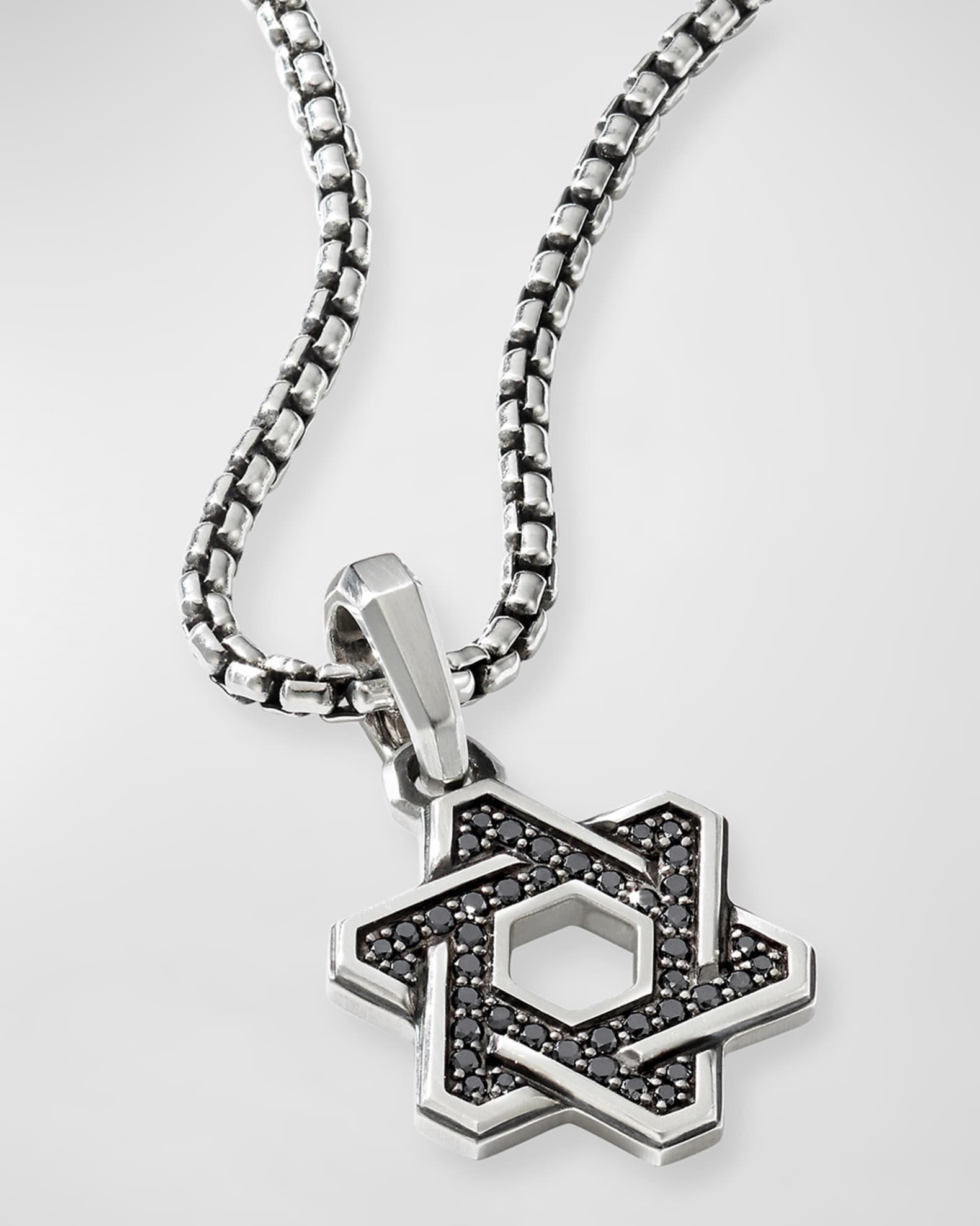 Men's Deco Star of David Pendant with Diamonds in Silver, 24mm 1