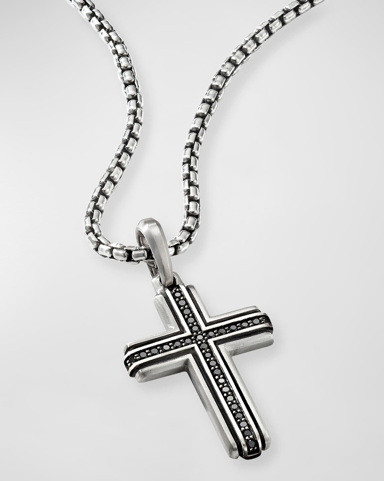 Men's Deco Cross Pendant in Silver, 34mm 1