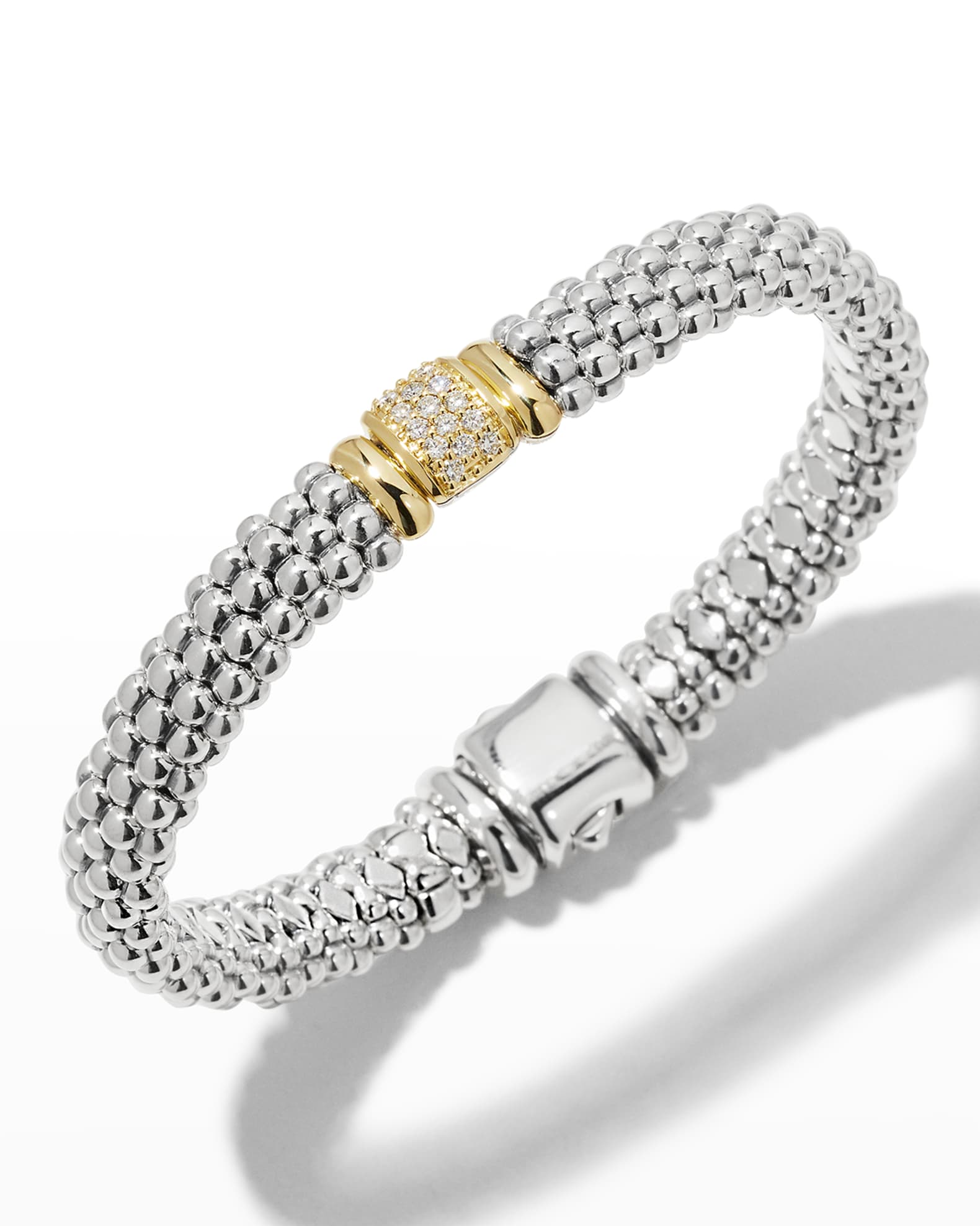 Silver Caviar Bracelet with 18k Gold 9mm