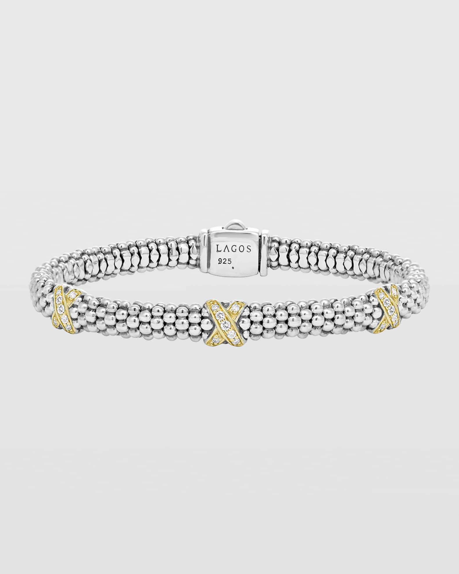 LAGOS Silver Caviar Diamond X Bracelet, 6mm | Neiman Marcus