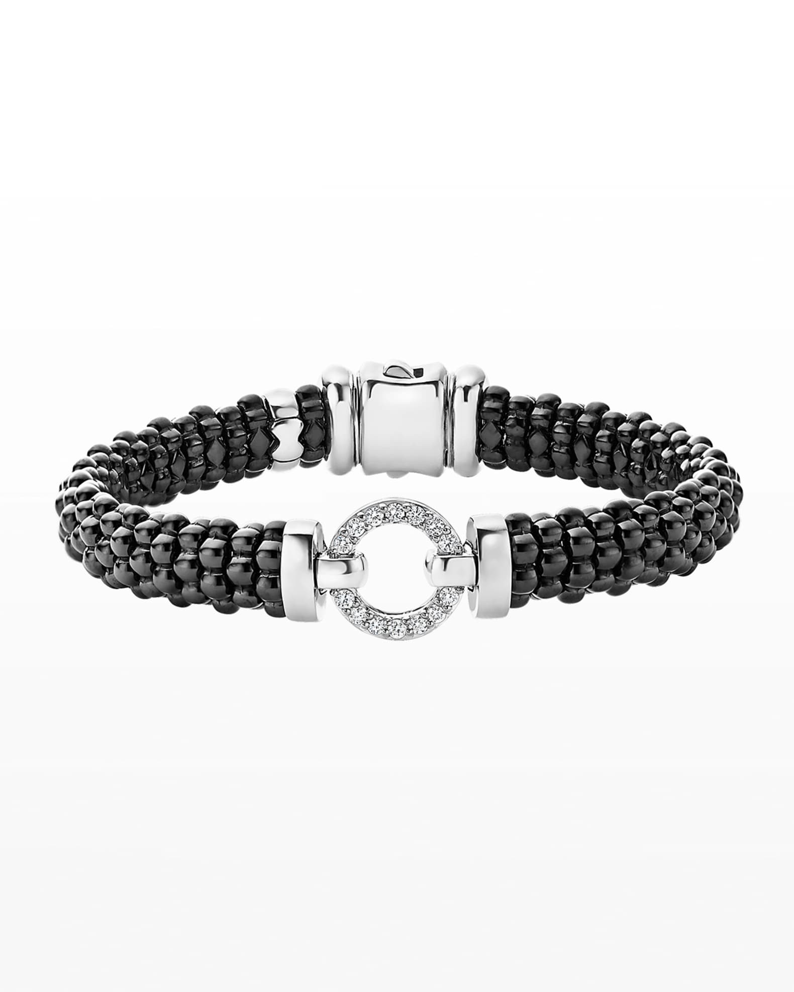 LAGOS Black Caviar Ceramic Bracelet with Diamond Circle Neiman Marcus
