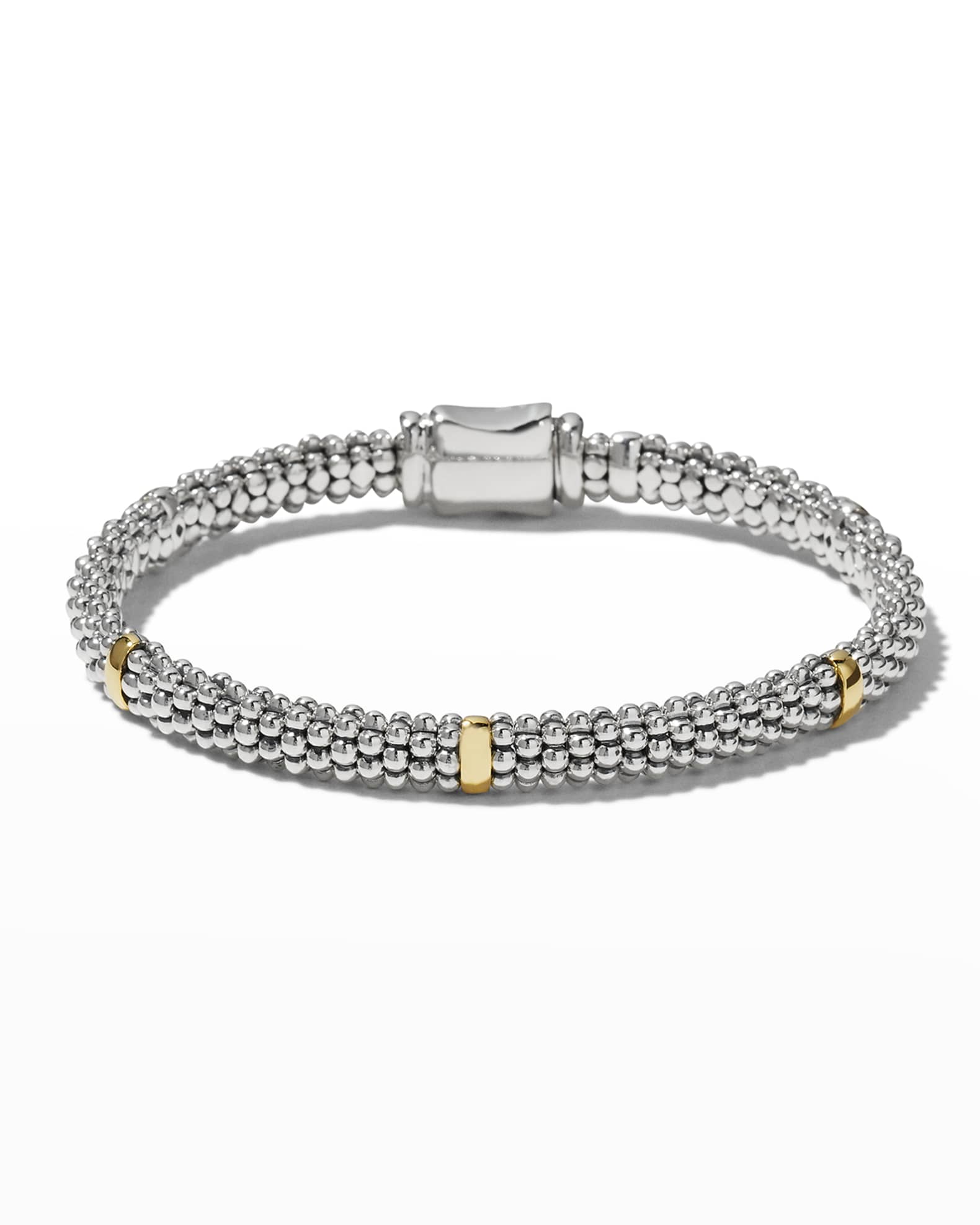 LAGOS Signature Silver Caviar Bracelet with 18k Gold, 6mm