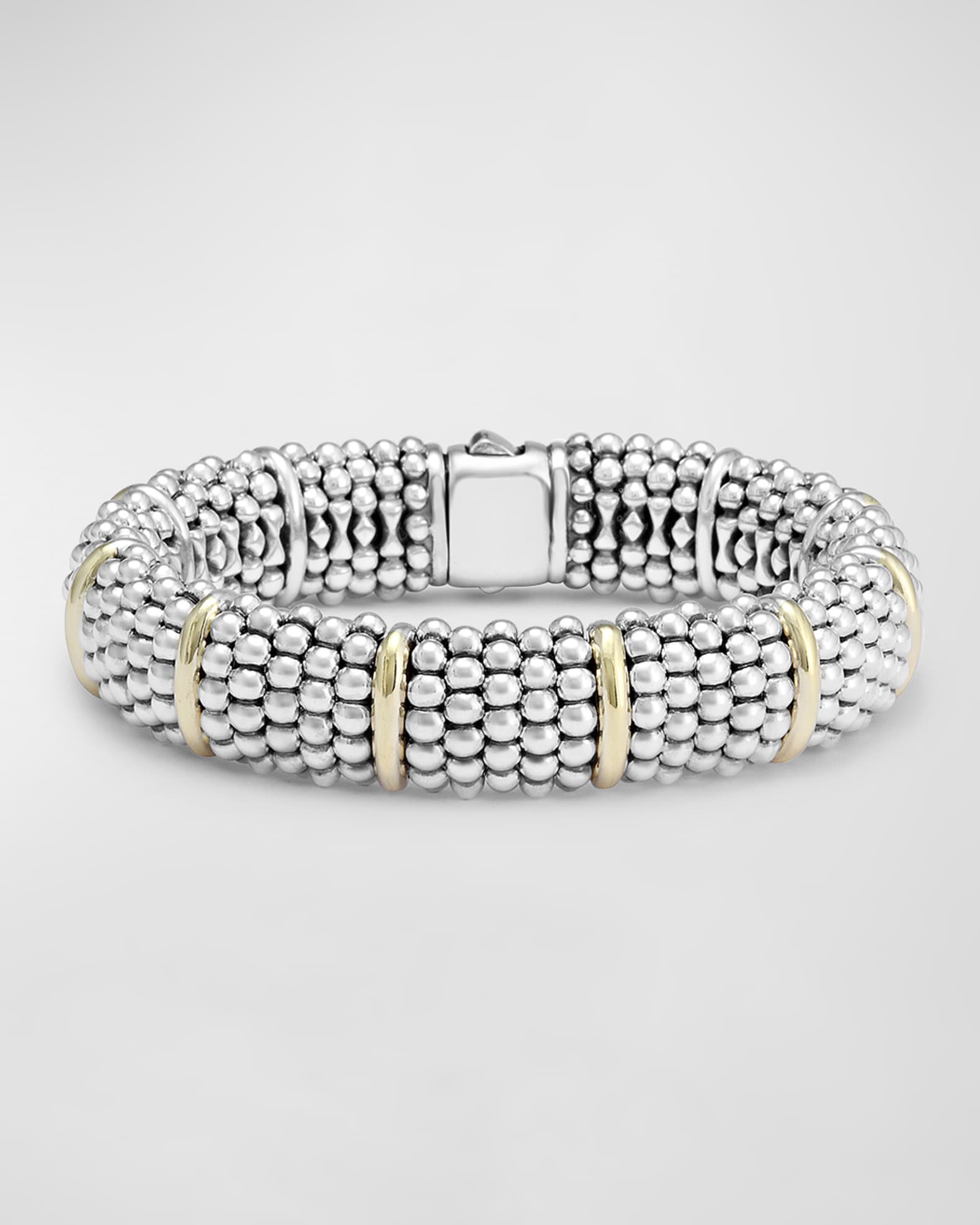 Silver Caviar Oval Bracelet with 18k Gold 15mm