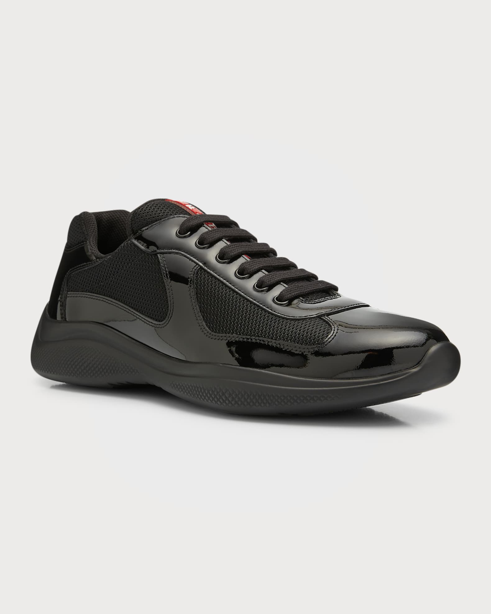 Prada Men's America's Cup Patent Leather Patchwork Sneakers | Neiman Marcus