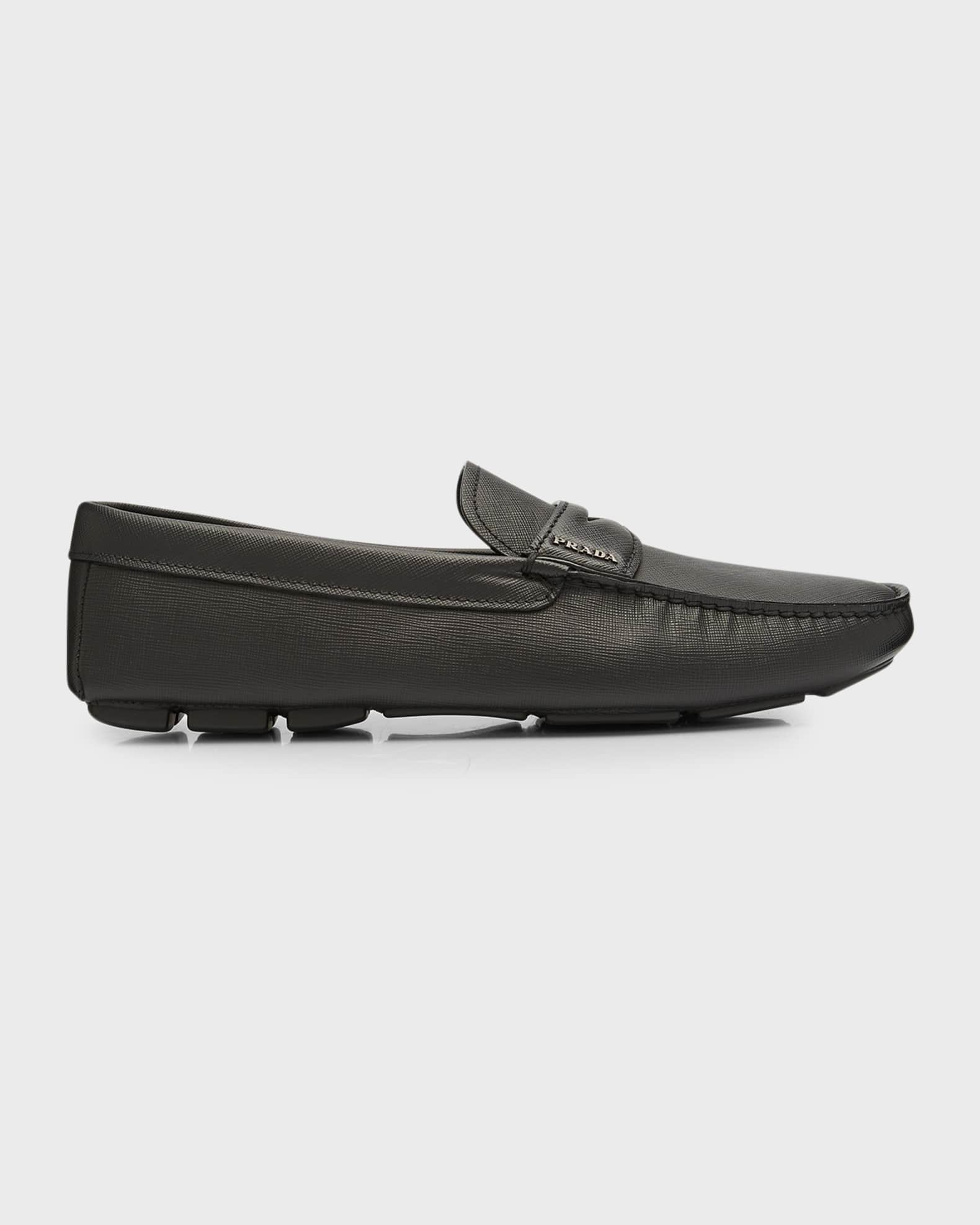 Prada Men's Saffiano Leather Penny Drivers | Neiman Marcus