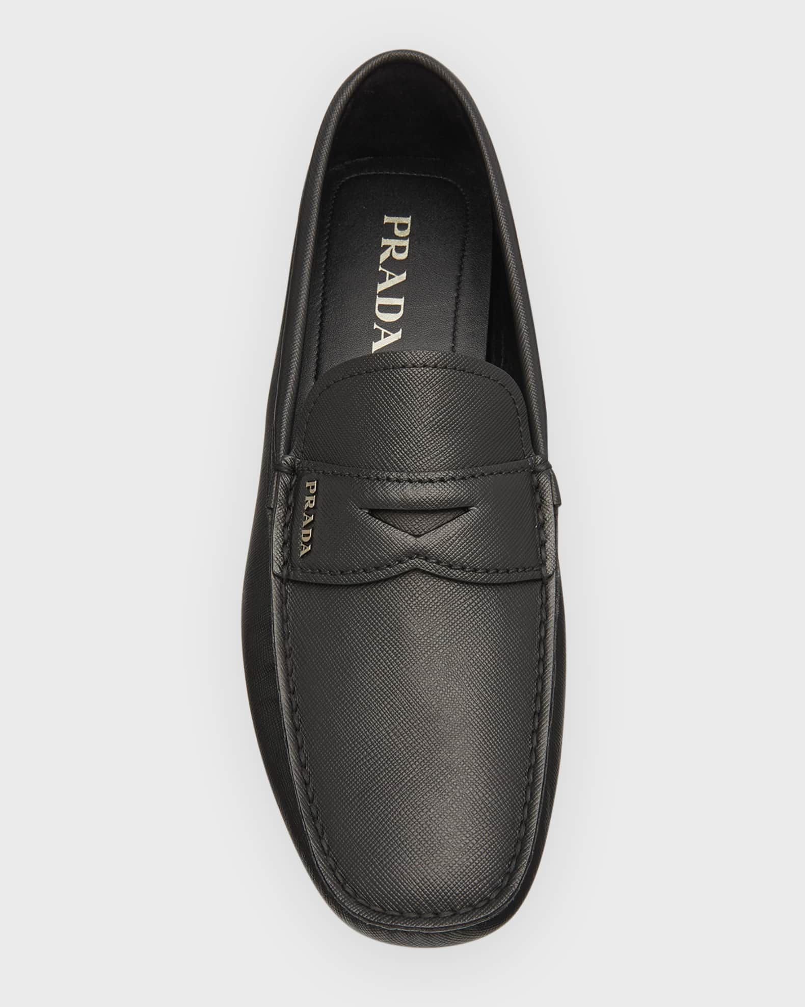 Prada Men's Saffiano Leather Penny Drivers | Neiman Marcus