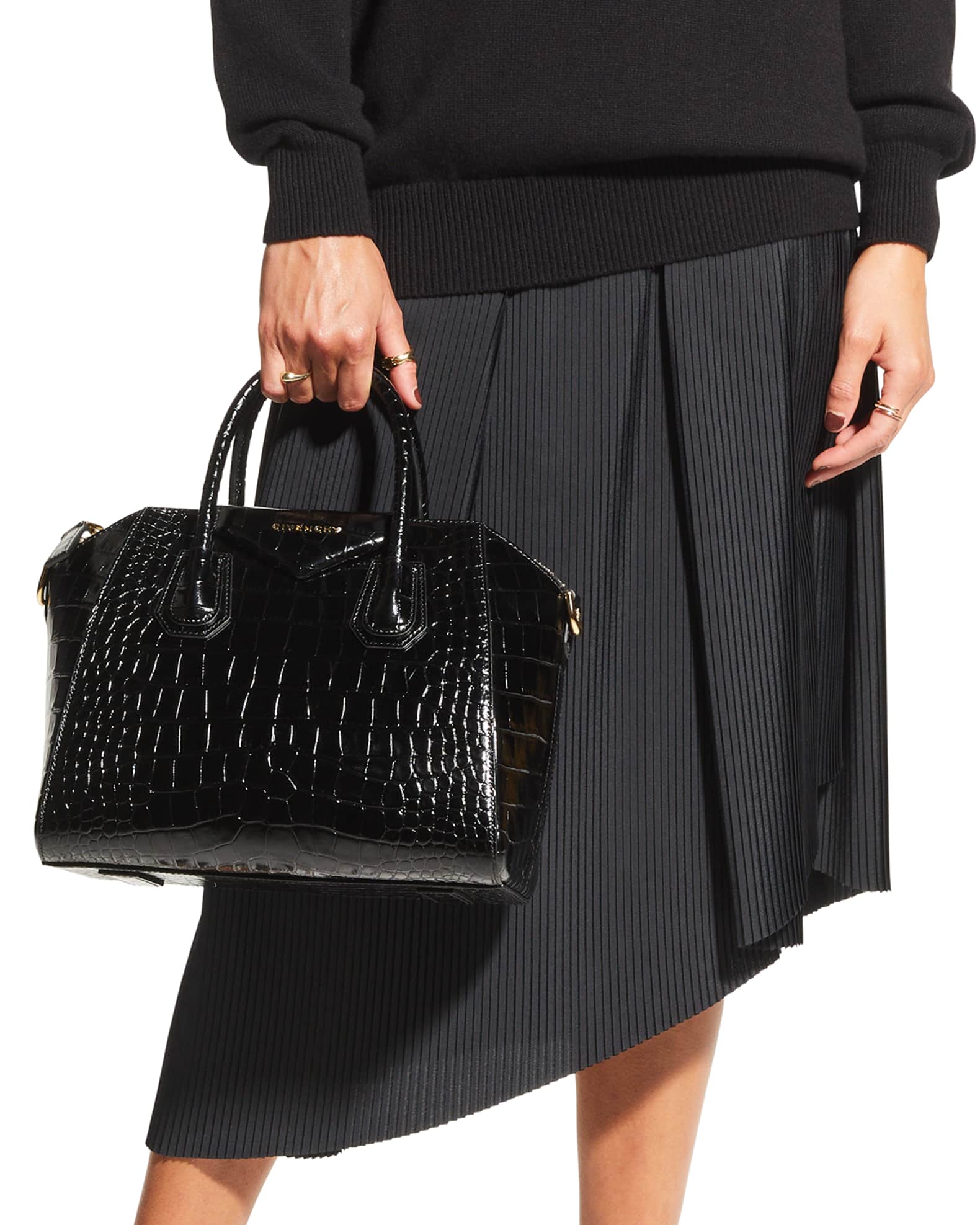 Givenchy Nano Antigona Satchel Bag In Crocodile-embossed Leather