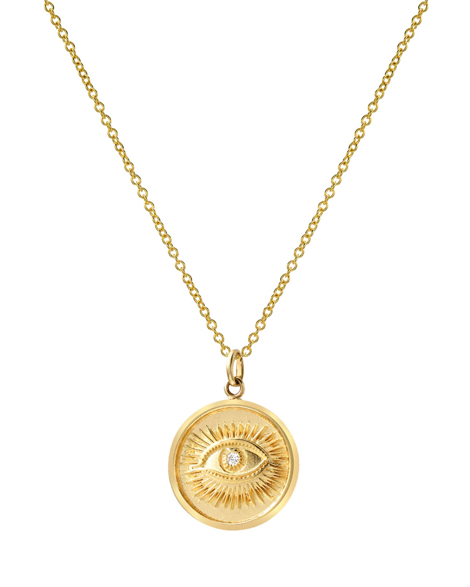 Zoe Lev Jewelry 14k Diamond Eye Medallion Necklace Neiman Marcus