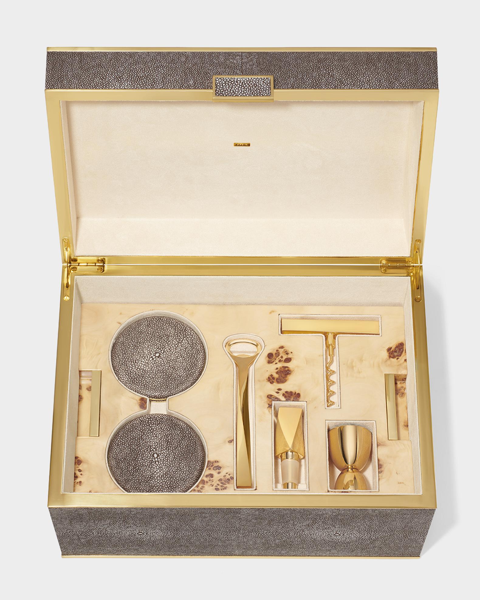 AERIN Classic Faux Shagreen Bar Set, Chocolate | Neiman Marcus