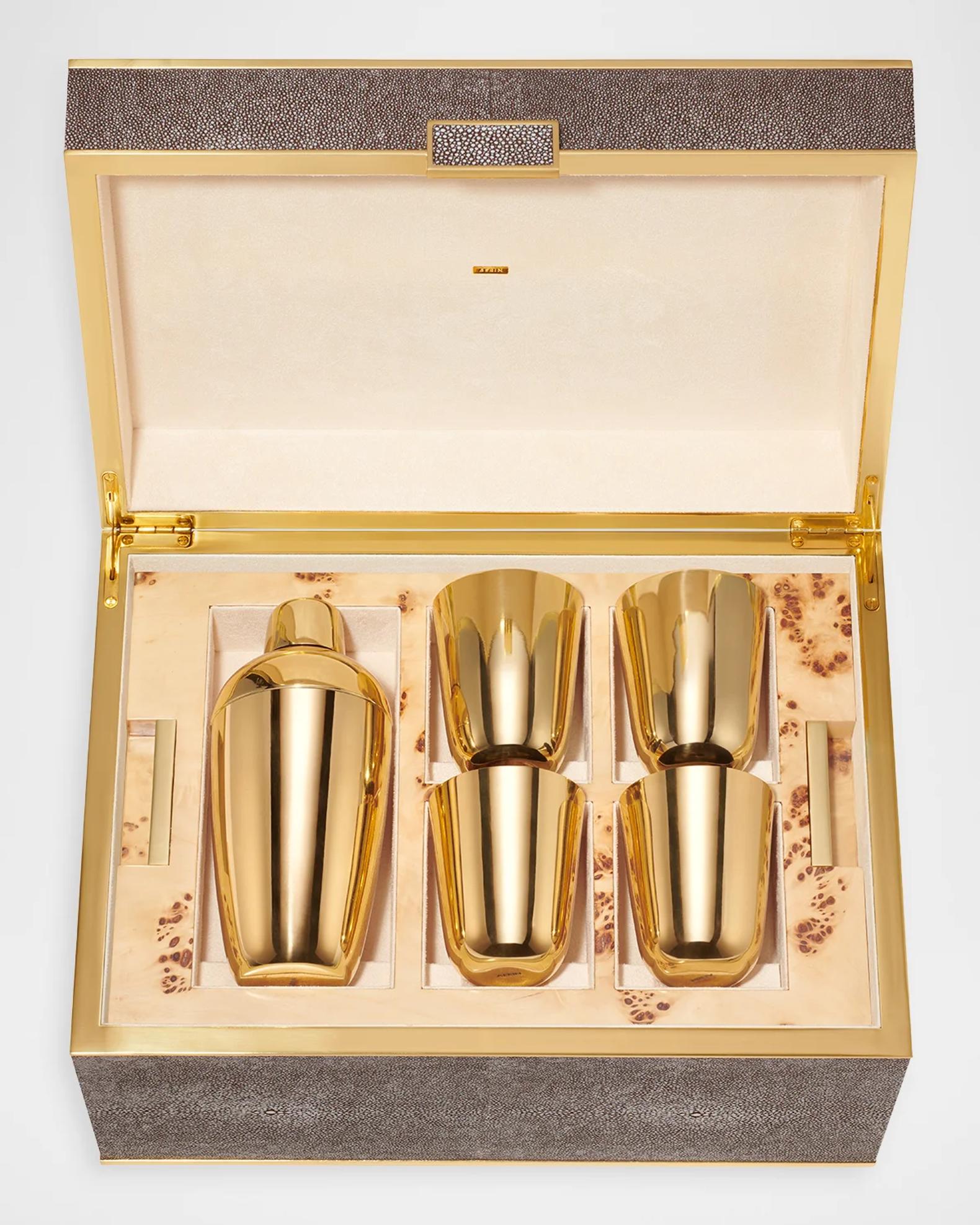 AERIN Classic Faux Shagreen Bar Set, Chocolate | Neiman Marcus