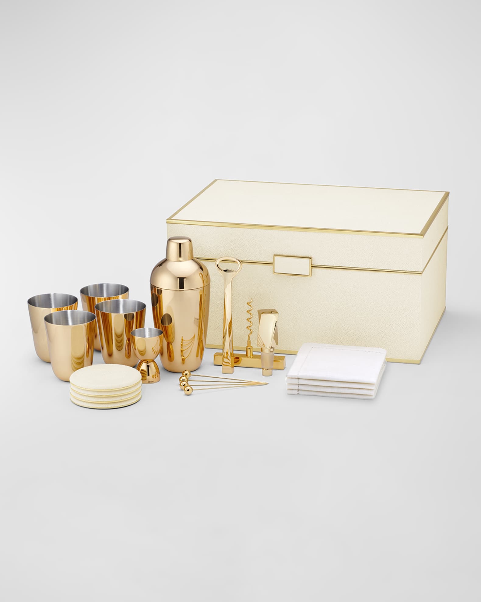 Classic Faux Shagreen Bar Set, Cream 0