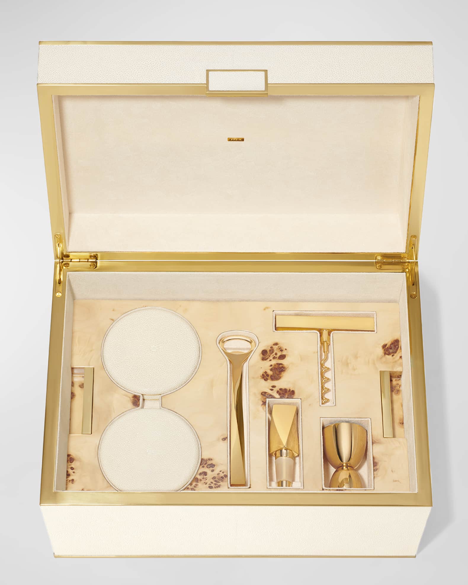 Classic Faux Shagreen Bar Set, Cream 1