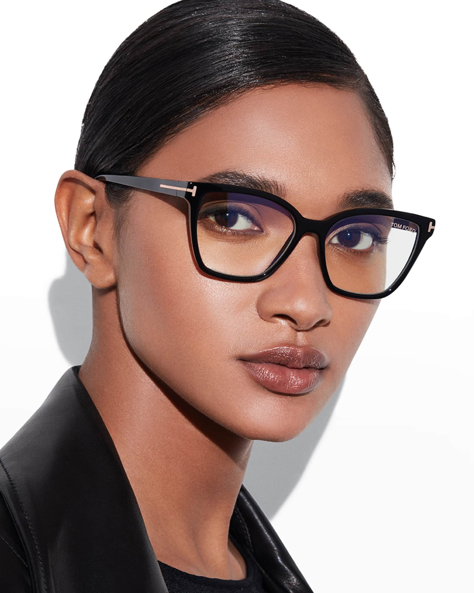 TOM FORD Square Blue-Block Optical Frames w/ Two Magnetic Sunglasses Clips  | Neiman Marcus