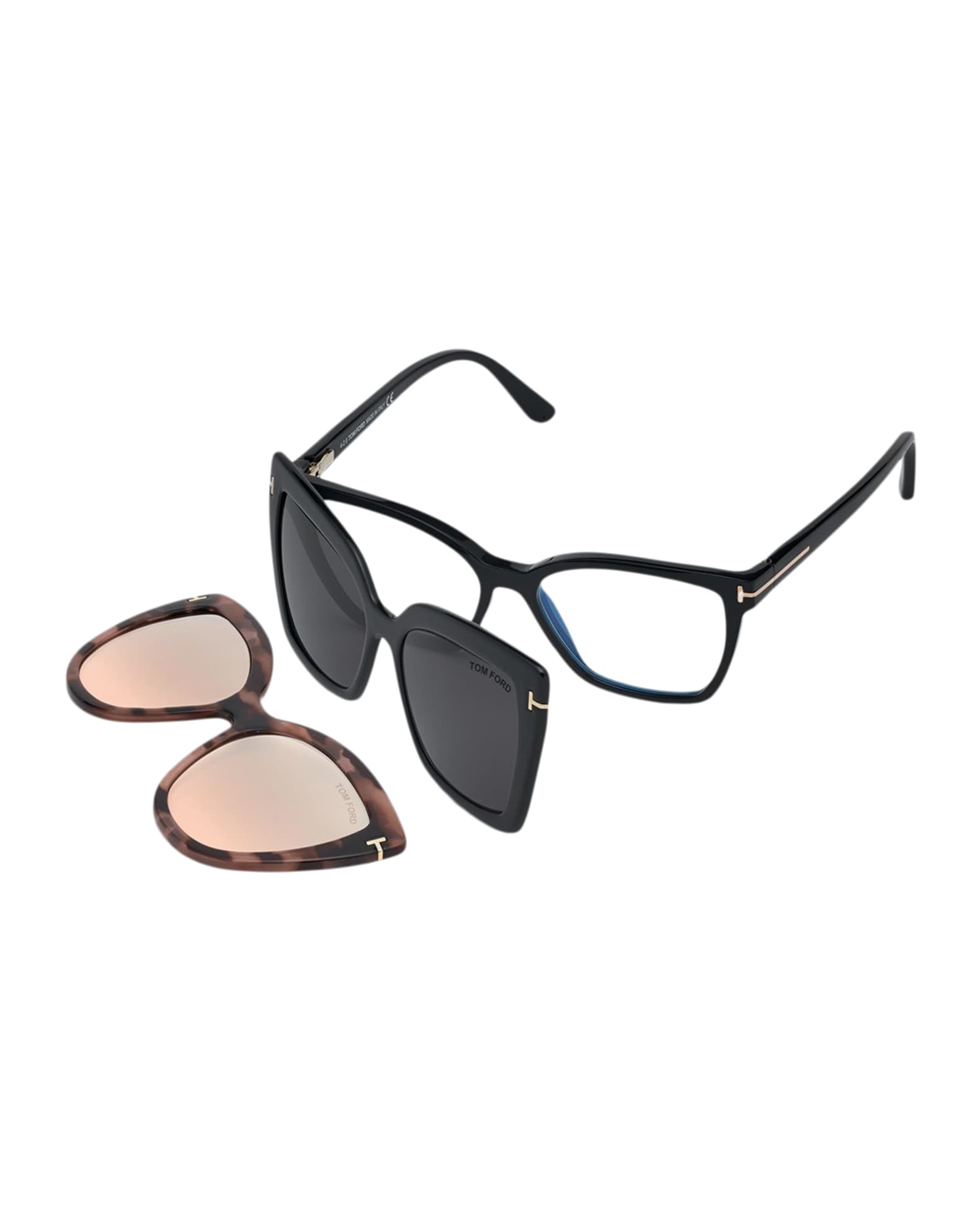 TOM FORD Square Blue-Block Optical Frames w/ Two Magnetic Sunglasses Clips  | Neiman Marcus