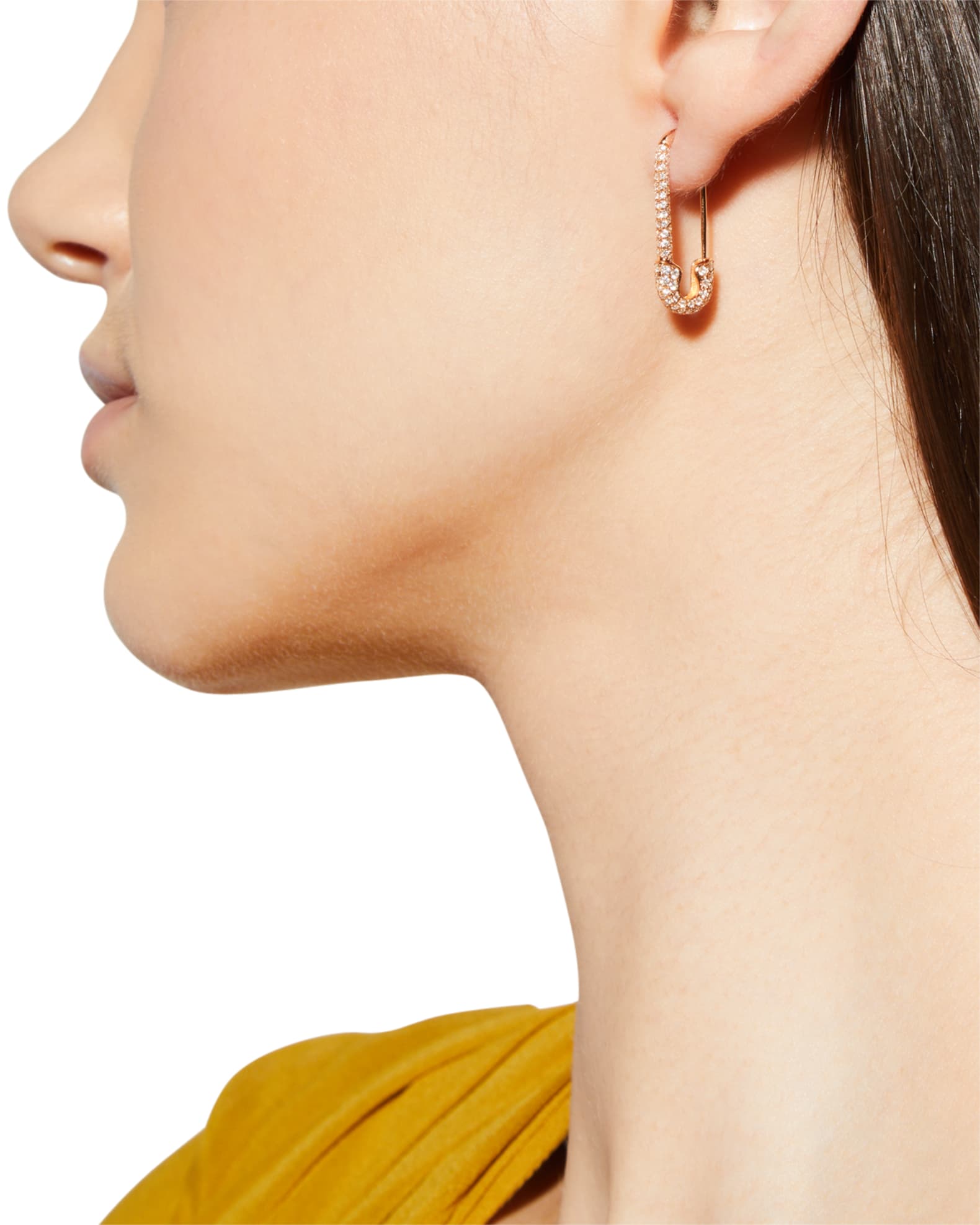 Anita Ko 18K White Gold Diamond Safety Pin Earring, Single (Right), Women's, Earrings Diamond Earrings